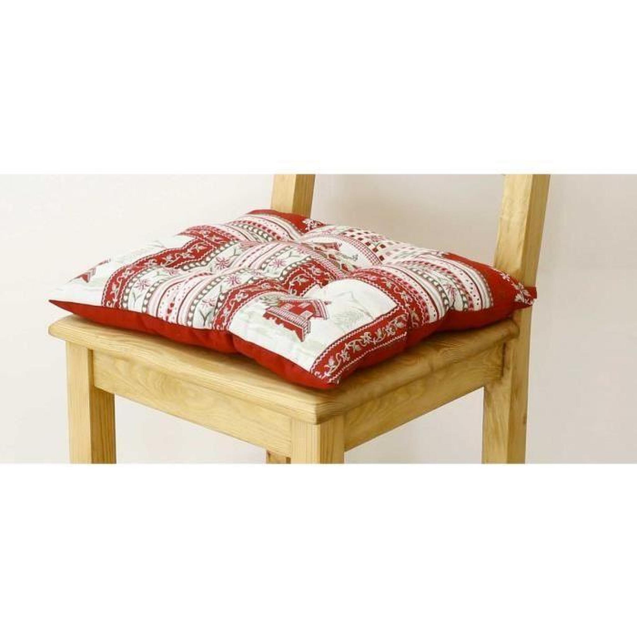 Galette de chaise style montagne Vanoise blanc rouge Aspin pas cher