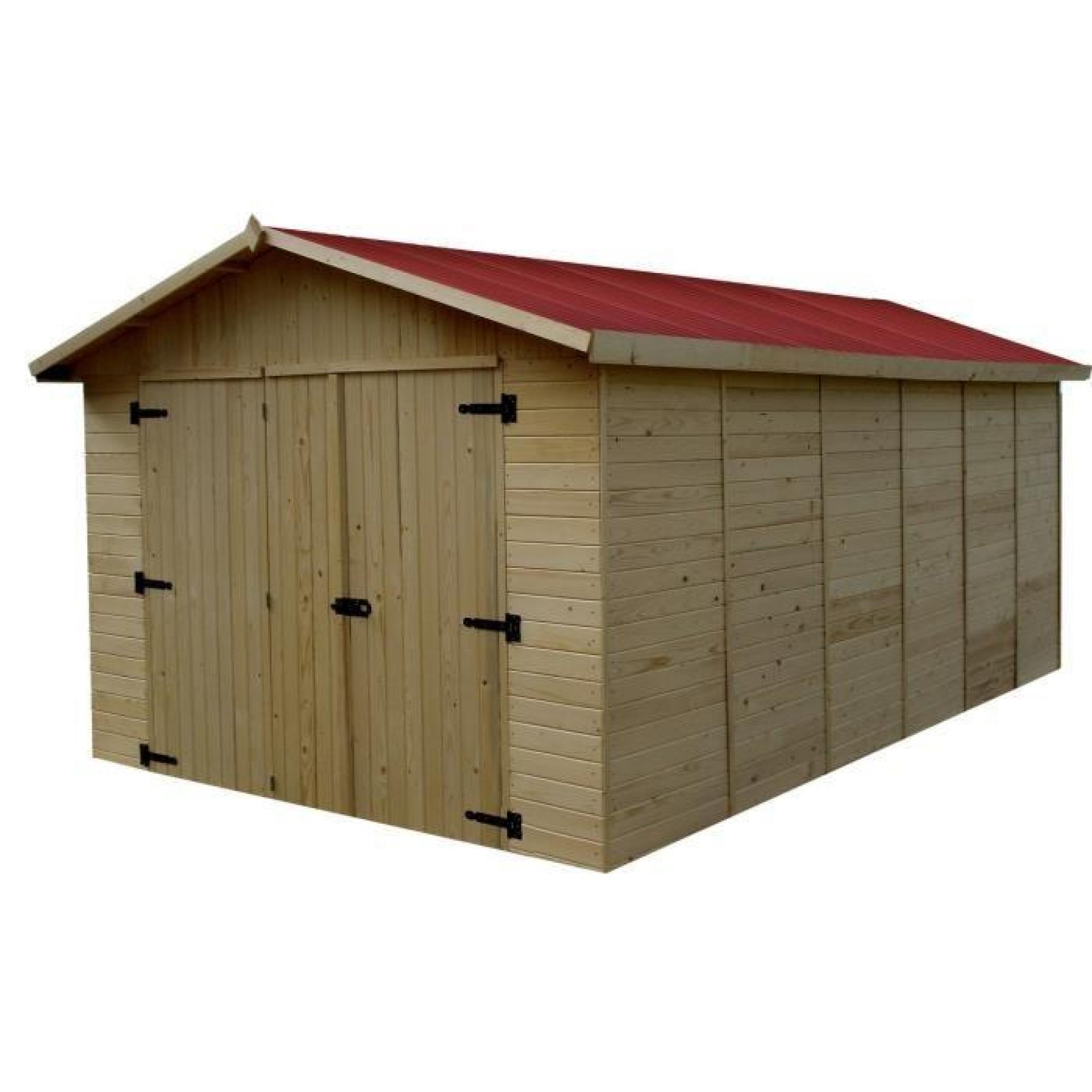 Garage 15,60m² en bois - Toiture en plaques ondulées pas cher