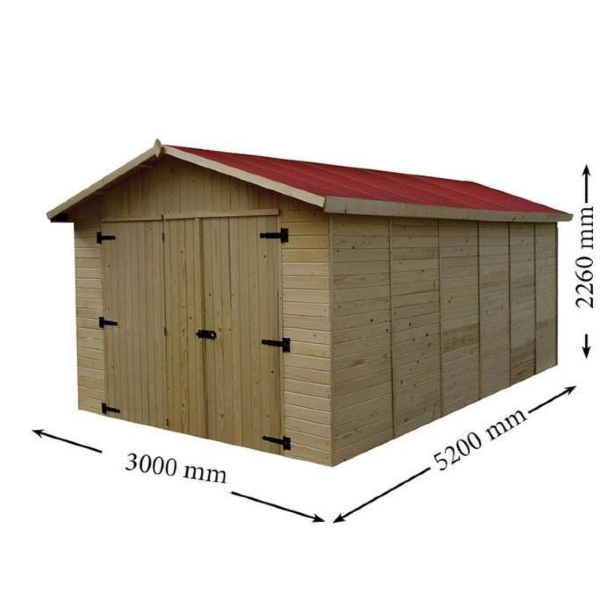 Garage 15,60m² en bois - Toiture en plaques ondulées pas cher
