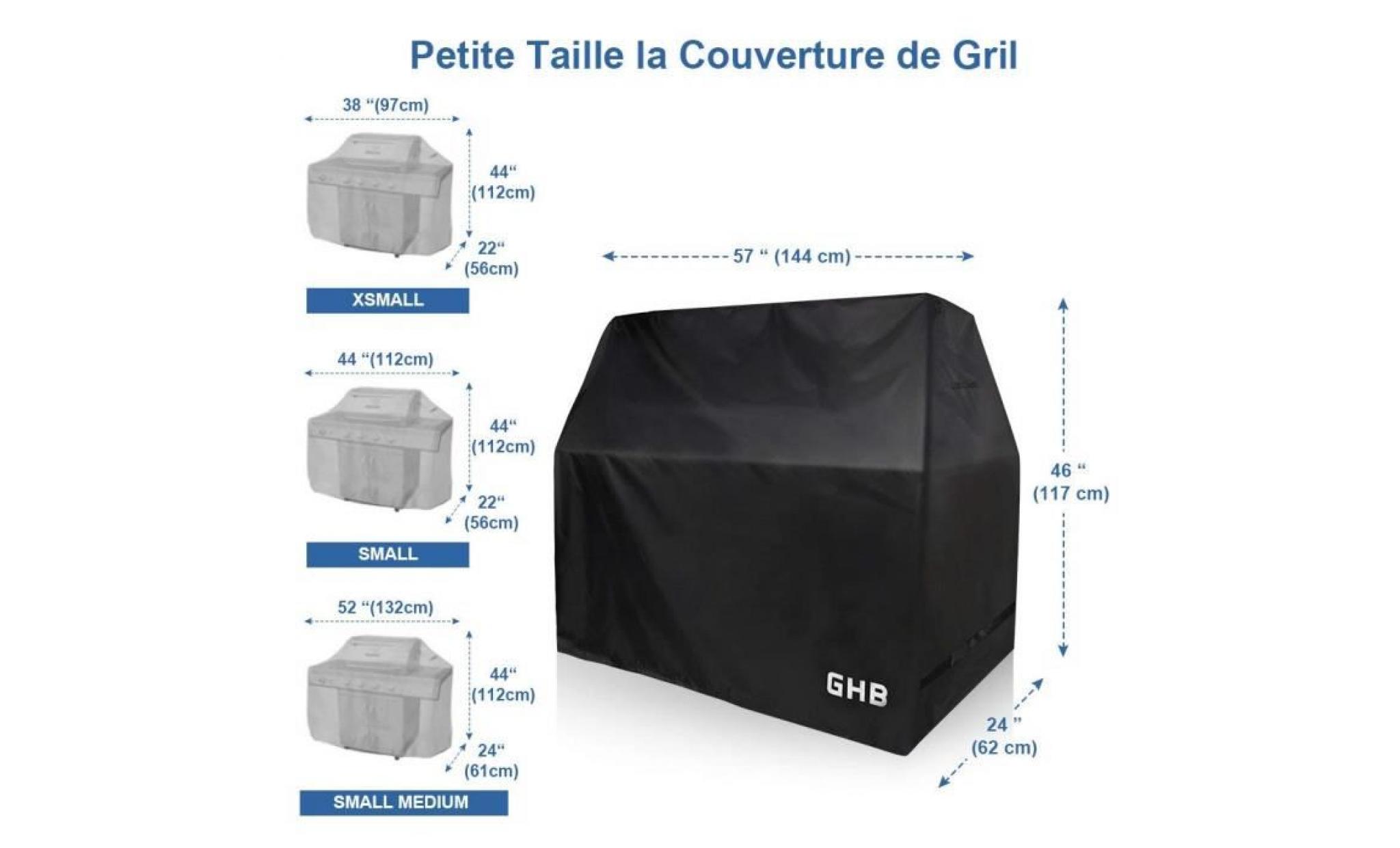 ghb housse barbecue bâche barbecue protection barbecue anti poussière anti uv anti pluie 145 x 61 x 117cm pas cher