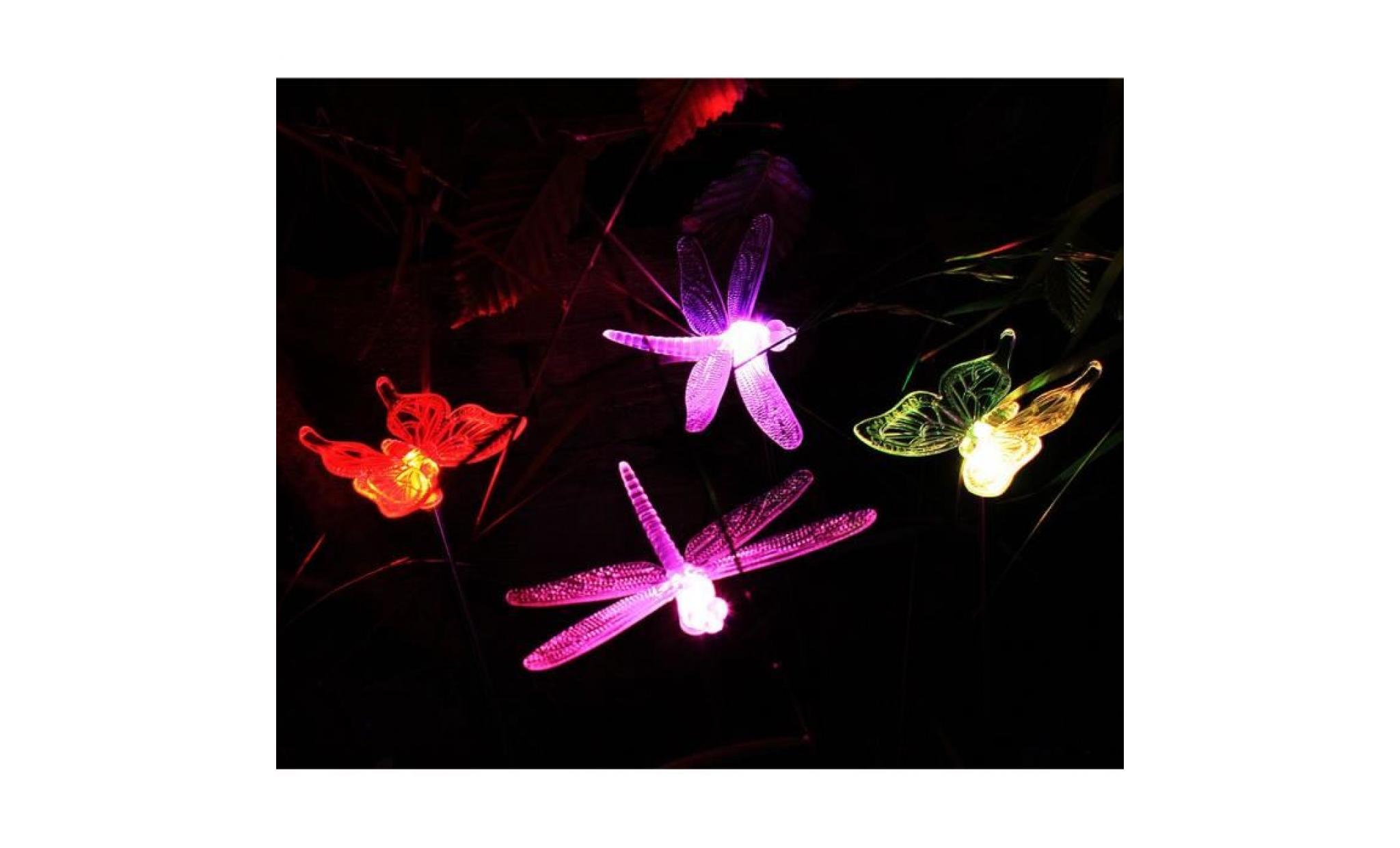 globo lighting lot de 2 papillons et 2 libellules solaires sur tige inox   plastique noir   plastique translucide   ip44 pas cher