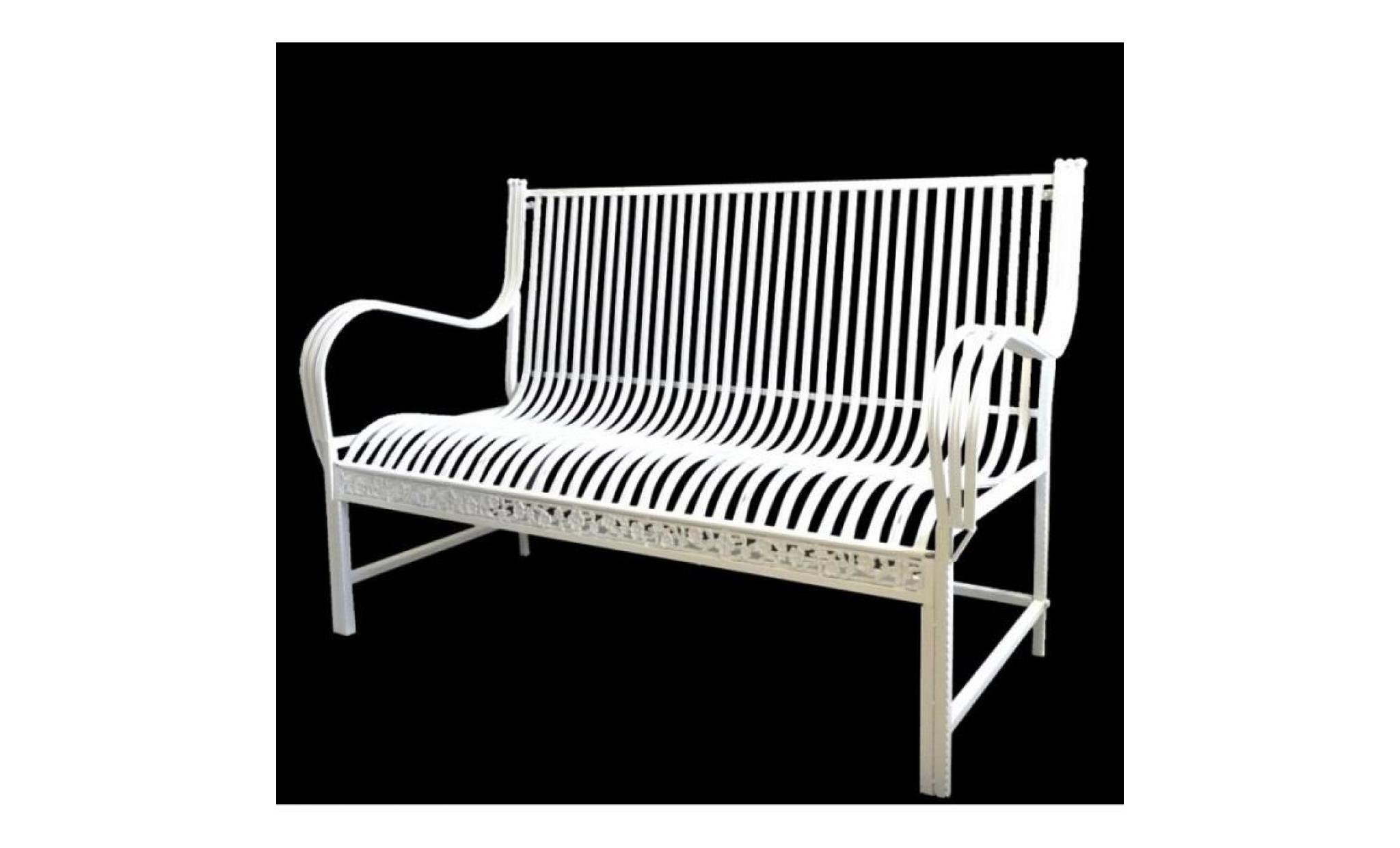 grand banc banquette assise de jardin fauteuil en fer et fonte blanc 75x98x137cm