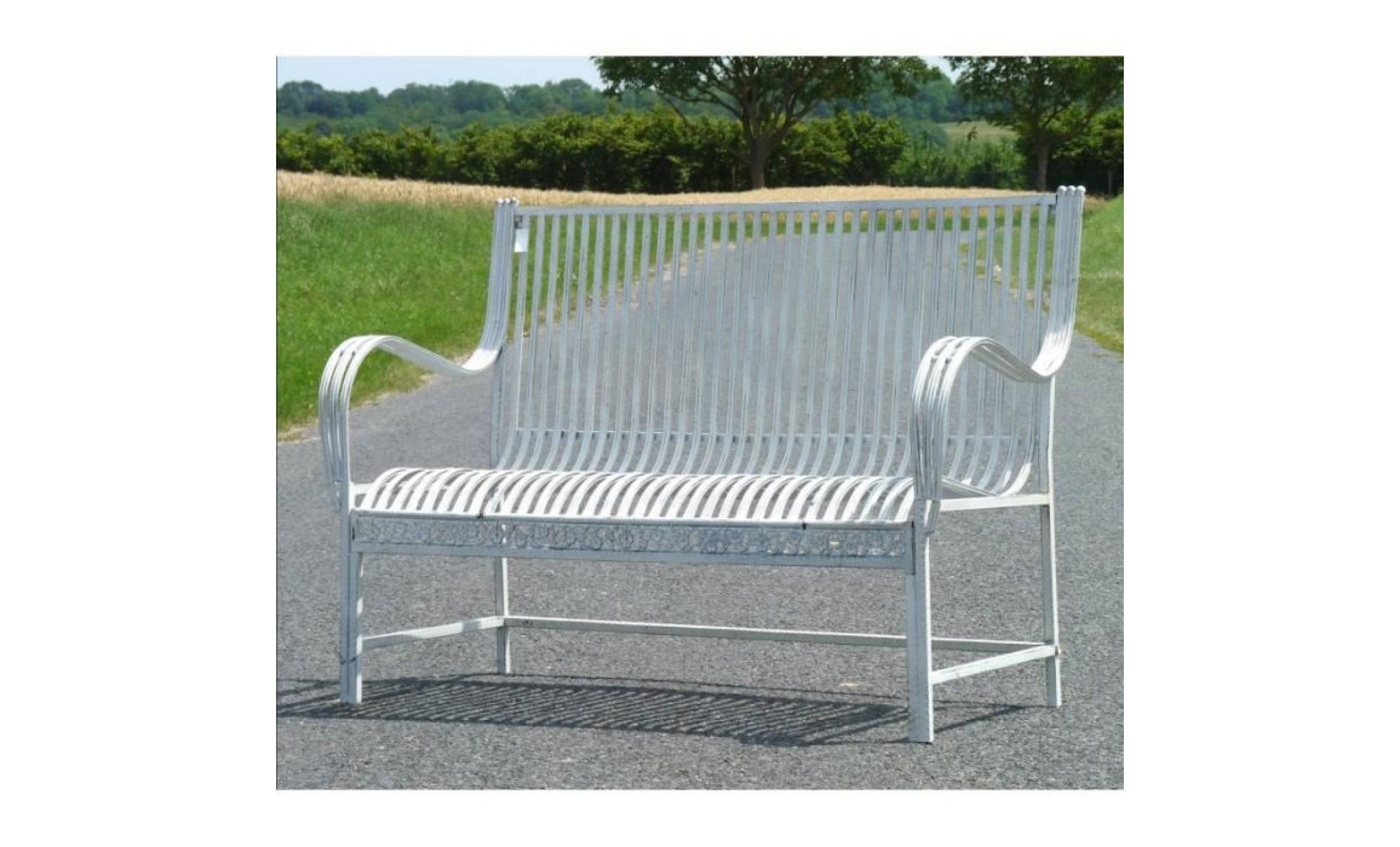 grand banc banquette assise de jardin fauteuil en fer et fonte blanc 75x98x137cm pas cher