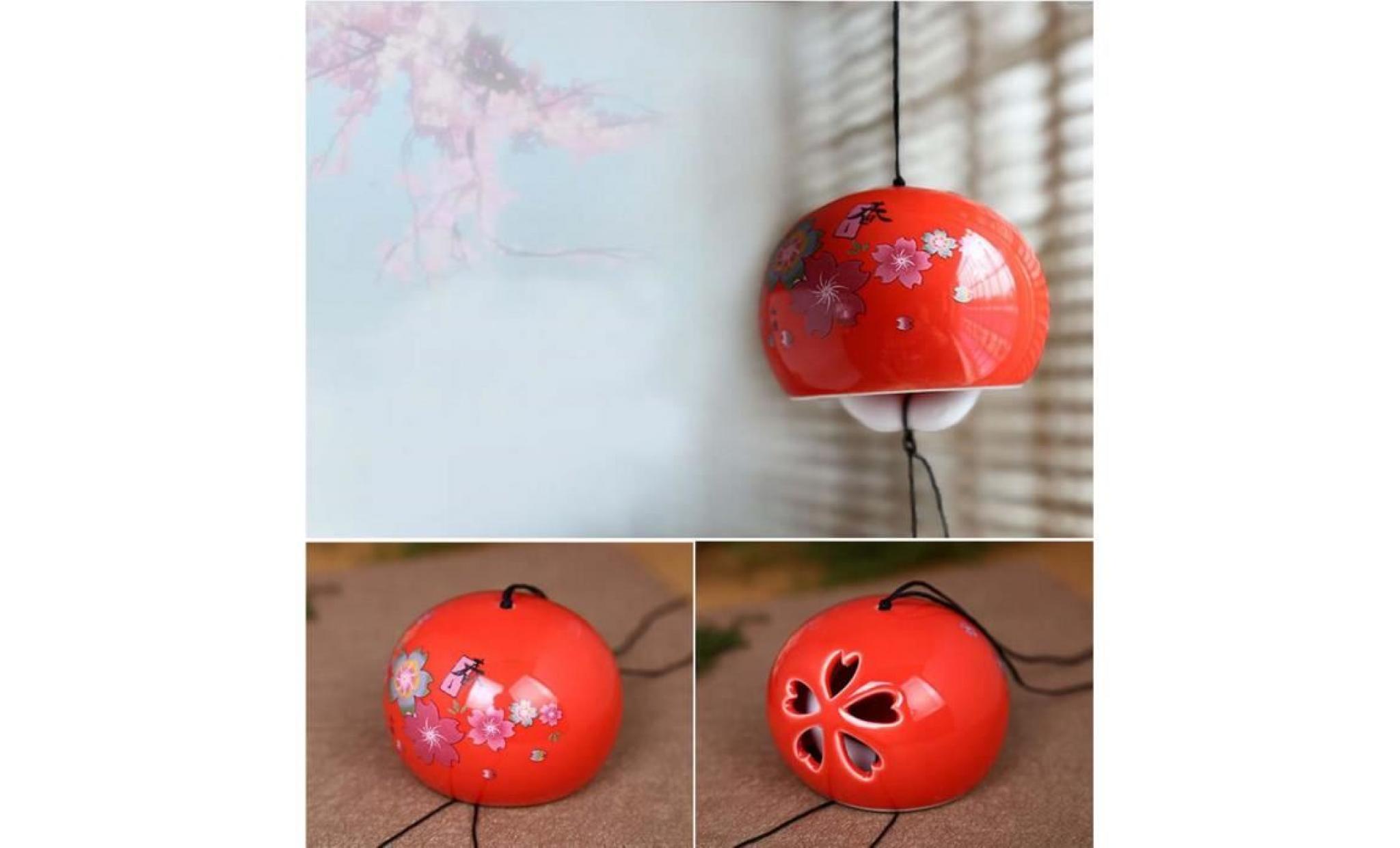 grand cadeau décoration créative en céramique vent cloche cherry blossom jardin carillon rouge pas cher