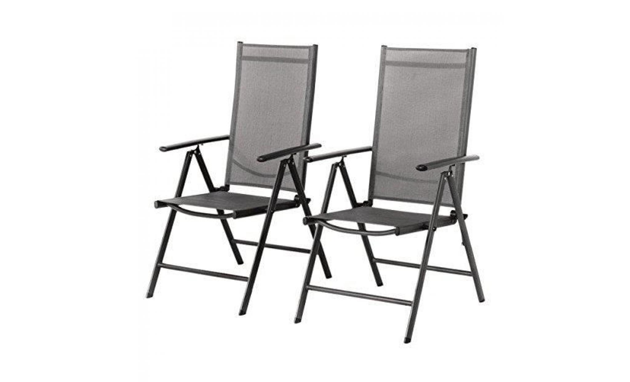 ensemble de 2 chaises pliantes grand patio   imperméables et réglables   idéal pour jardin   multi positions   gris anthracite