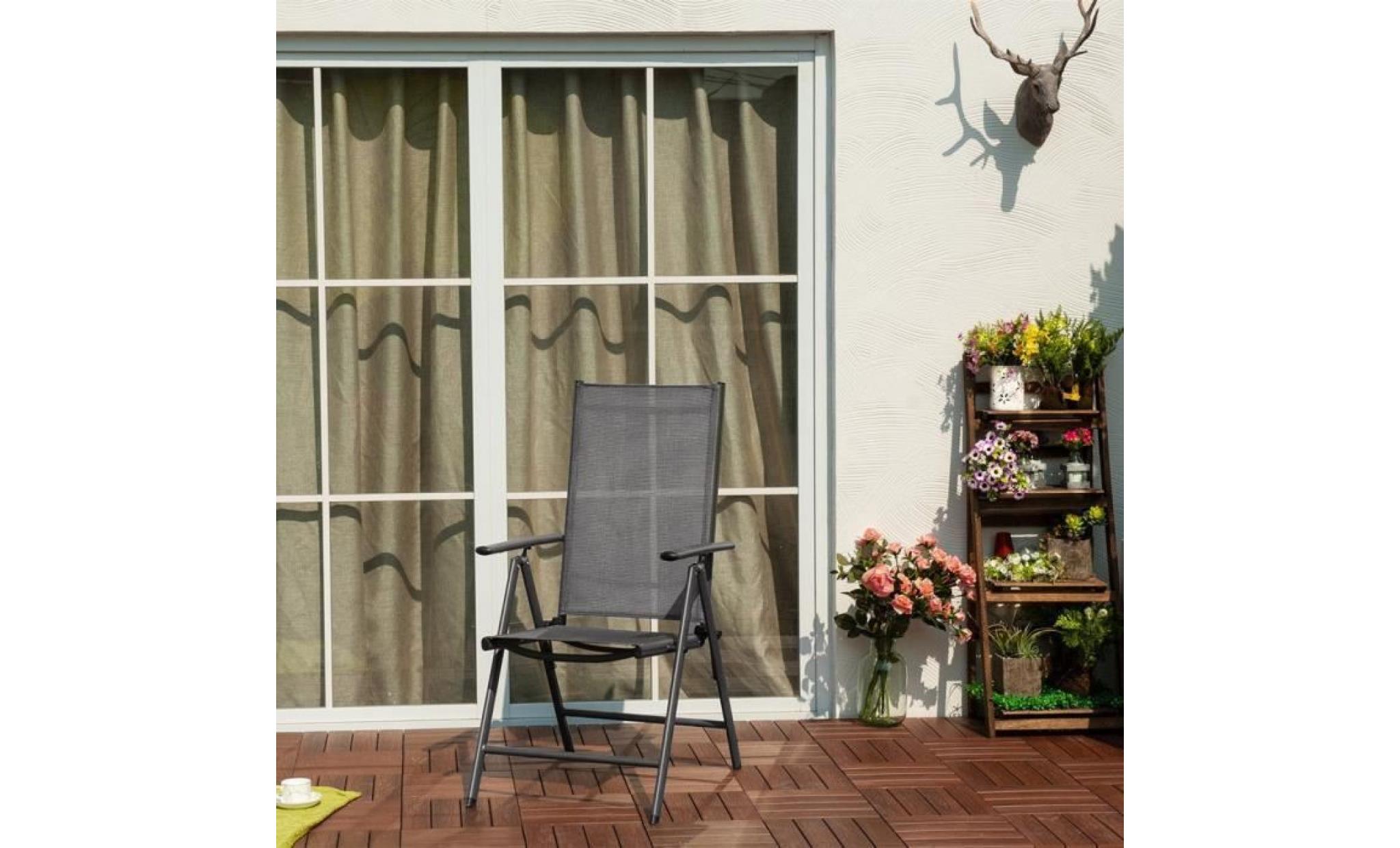 ensemble de 2 chaises pliantes grand patio   imperméables et réglables   idéal pour jardin   multi positions   gris anthracite pas cher