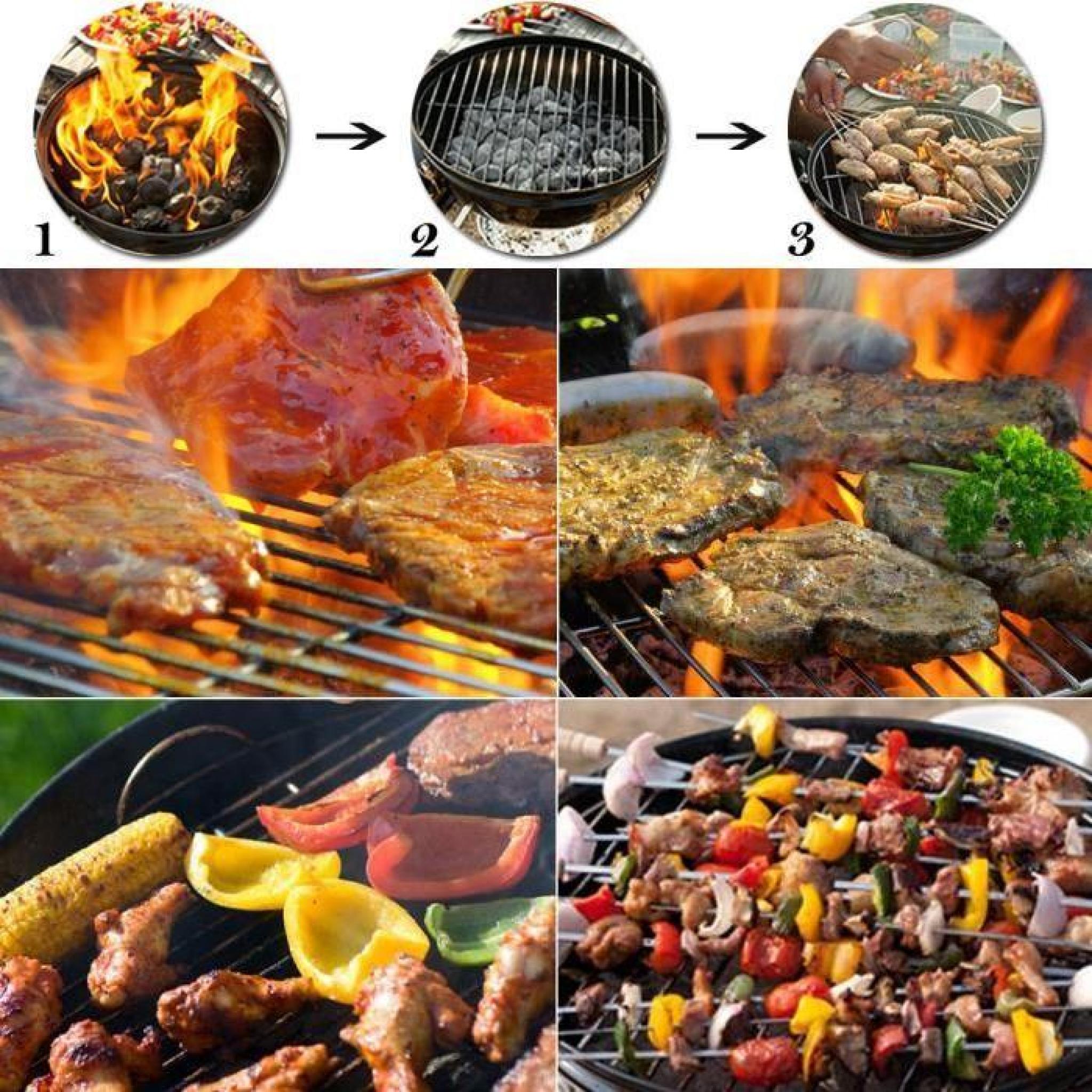 grillé Barbecue chauffage gaz charbon Set poêle Grill + couvercle + poignée pas cher