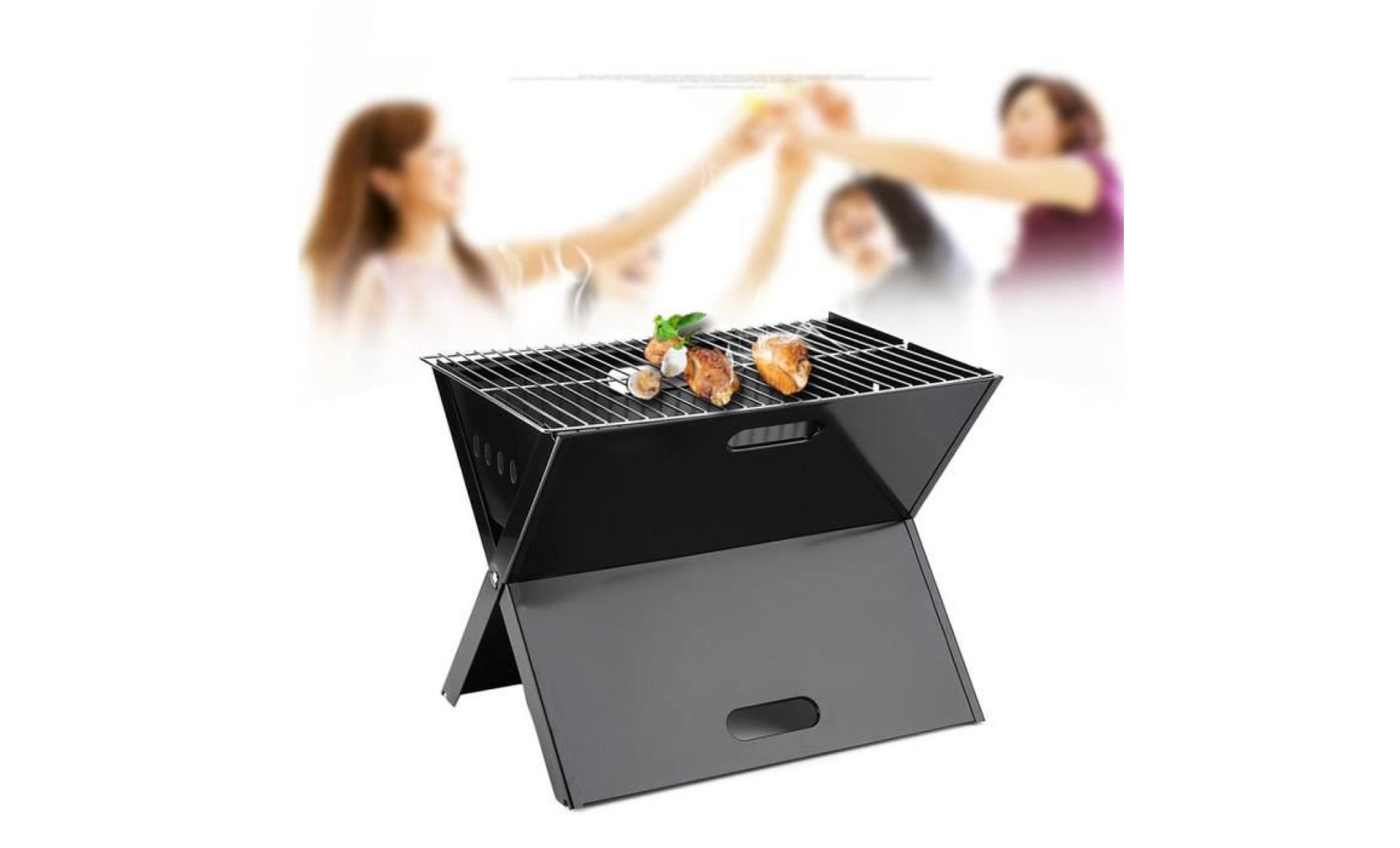 barbecue à charbon pliable portable 45cm x 28cm en acier  noir