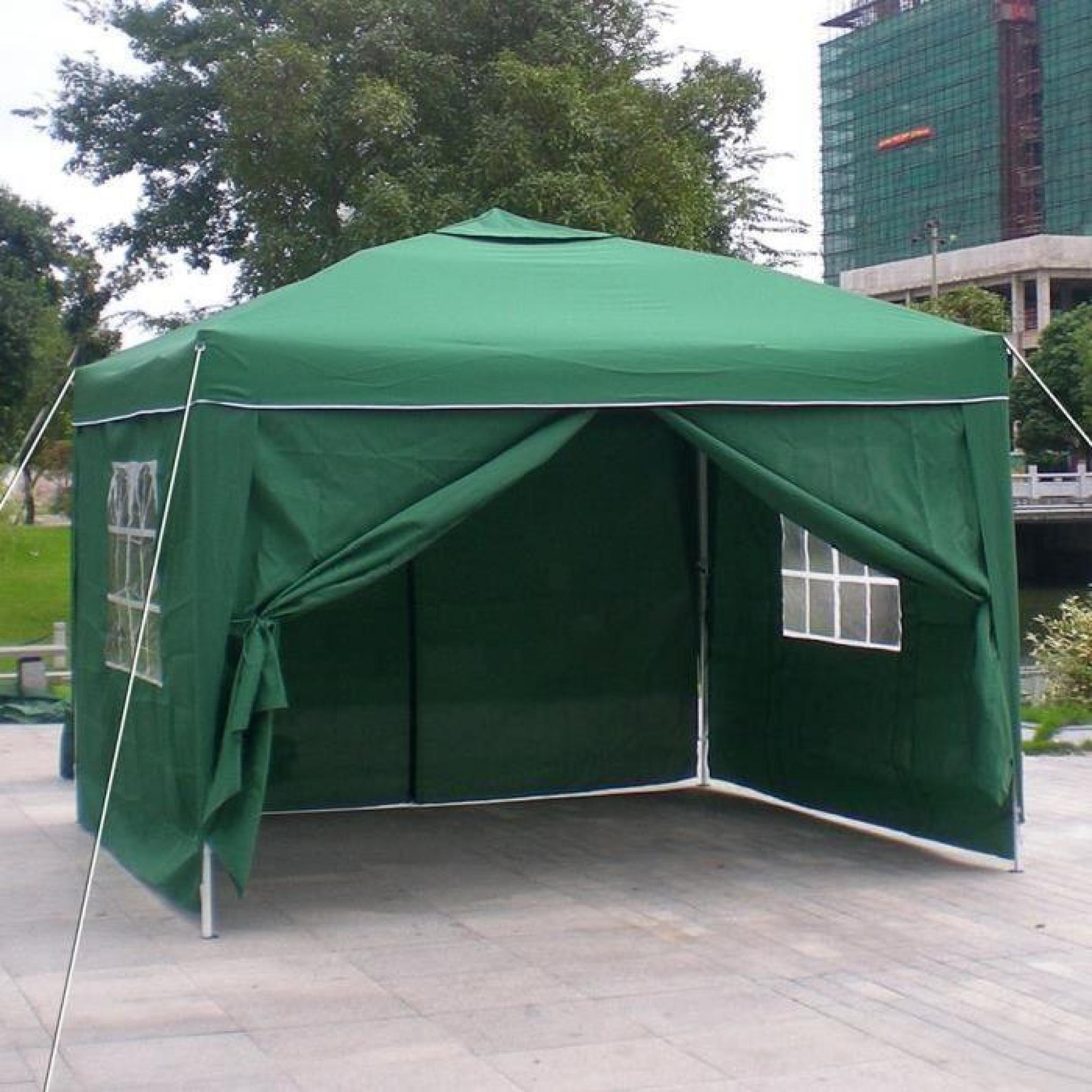 Homdox 3 x 3m tente tonnelle pliante Polyester auvent Camping tente en aluminium Tube-Support avec 4 panneaux latéraux pas cher