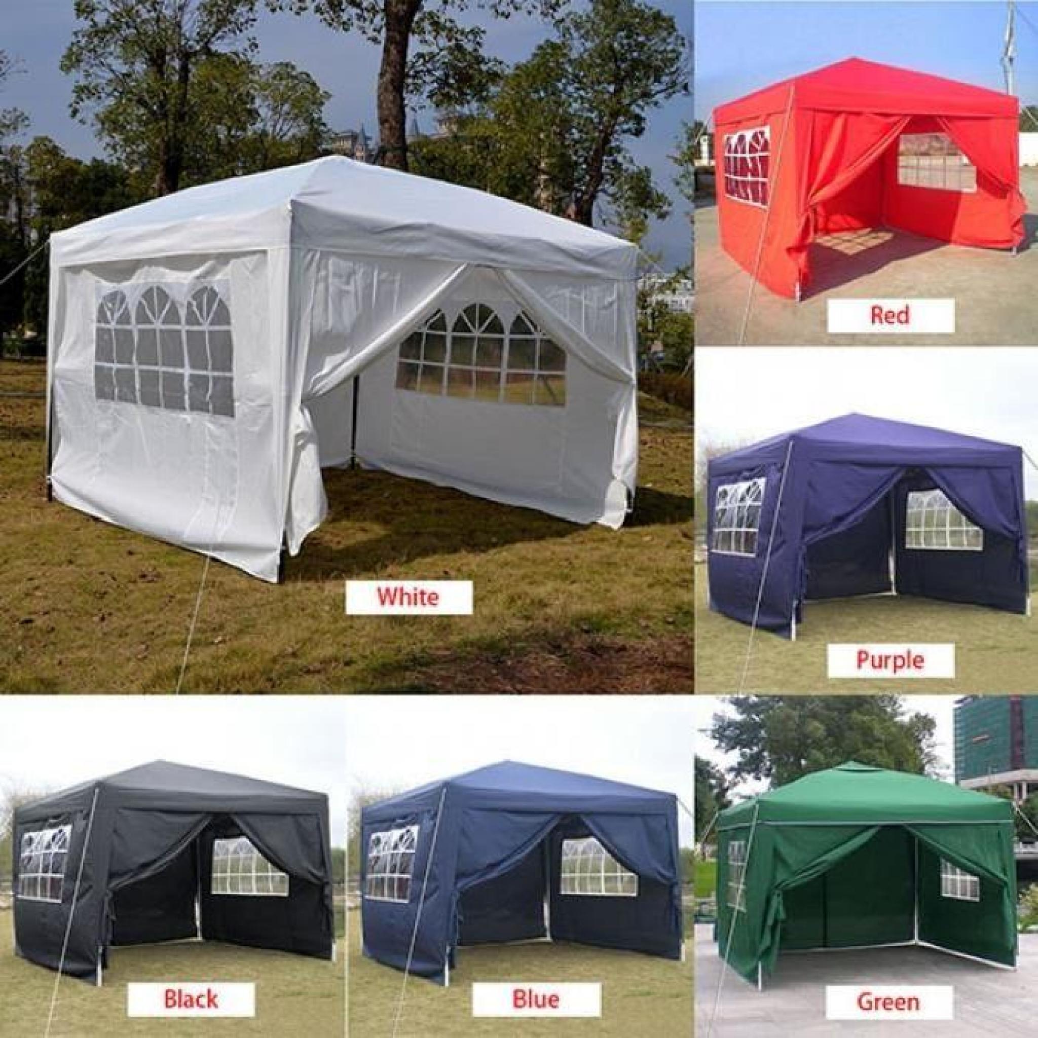 Homdox 3 x 3m tente tonnelle pliante Polyester auvent Camping tente en aluminium Tube-Support avec 4 panneaux latéraux pas cher