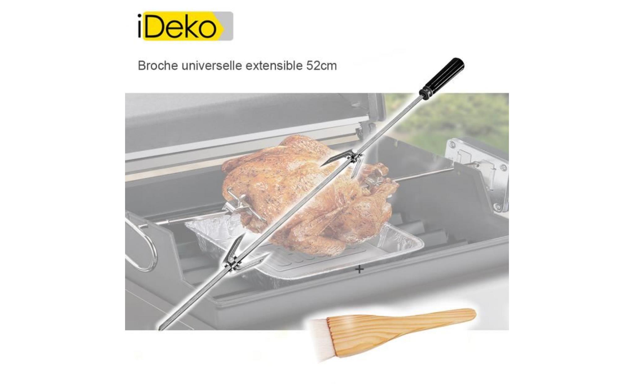 ideko®broche barbecue pour rôtisserie à gaz extensible de 52cm+ 1 pinceau à huiler pas cher