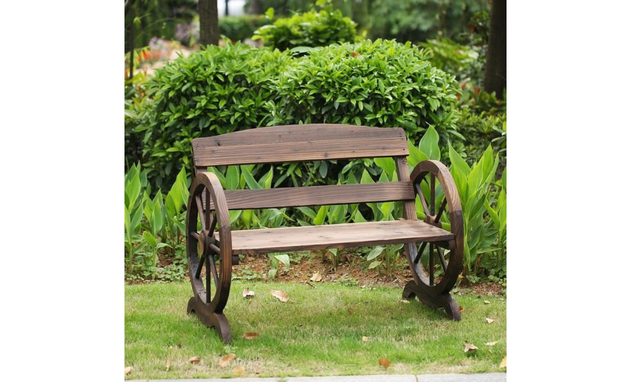 ikayaa banc 2 places en bois extérieur jardin patio style rustique forme de de roue capacité de charge max 250kg
