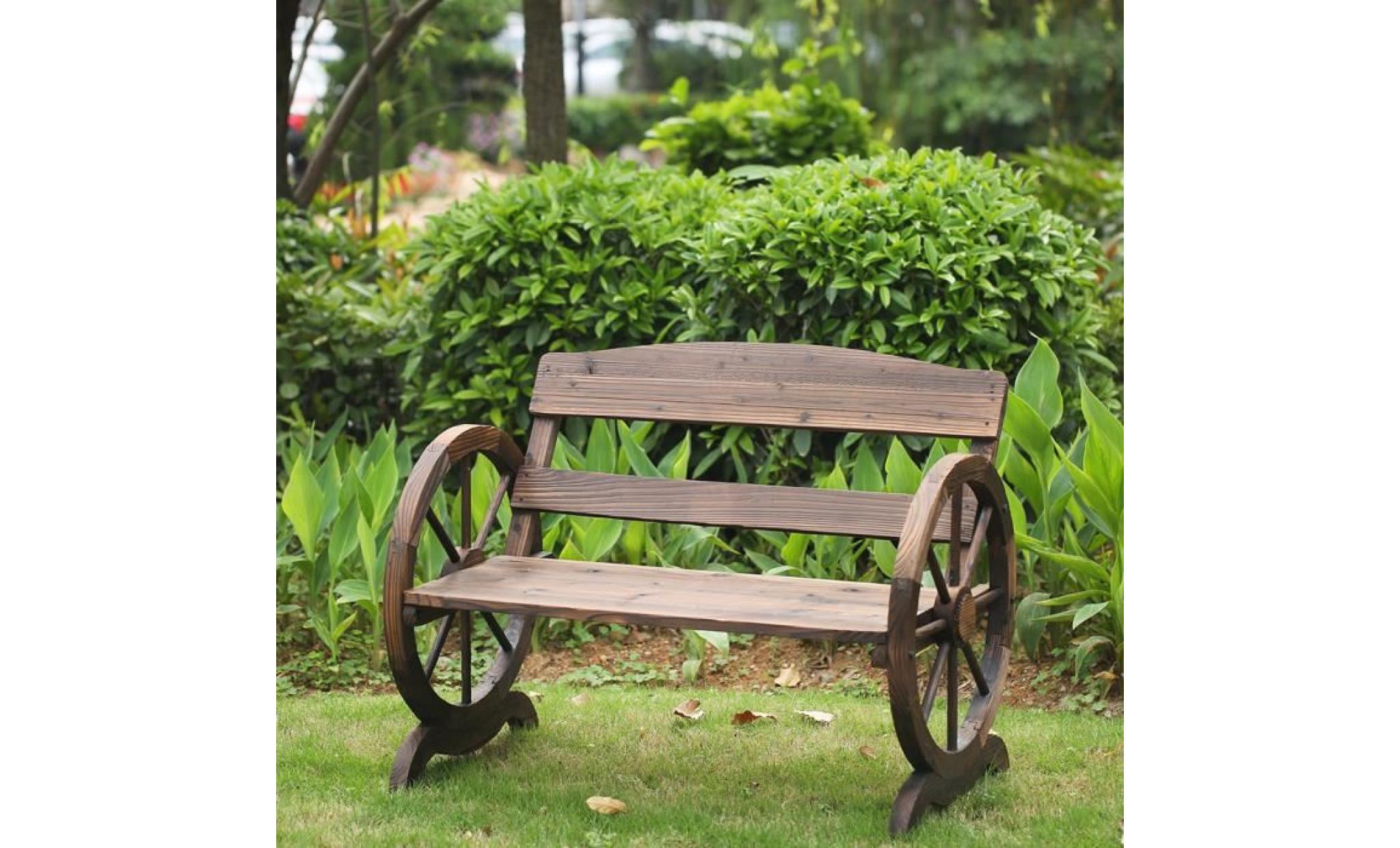 ikayaa banc 2 places en bois extérieur jardin patio style rustique forme de de roue capacité de charge max 250kg pas cher