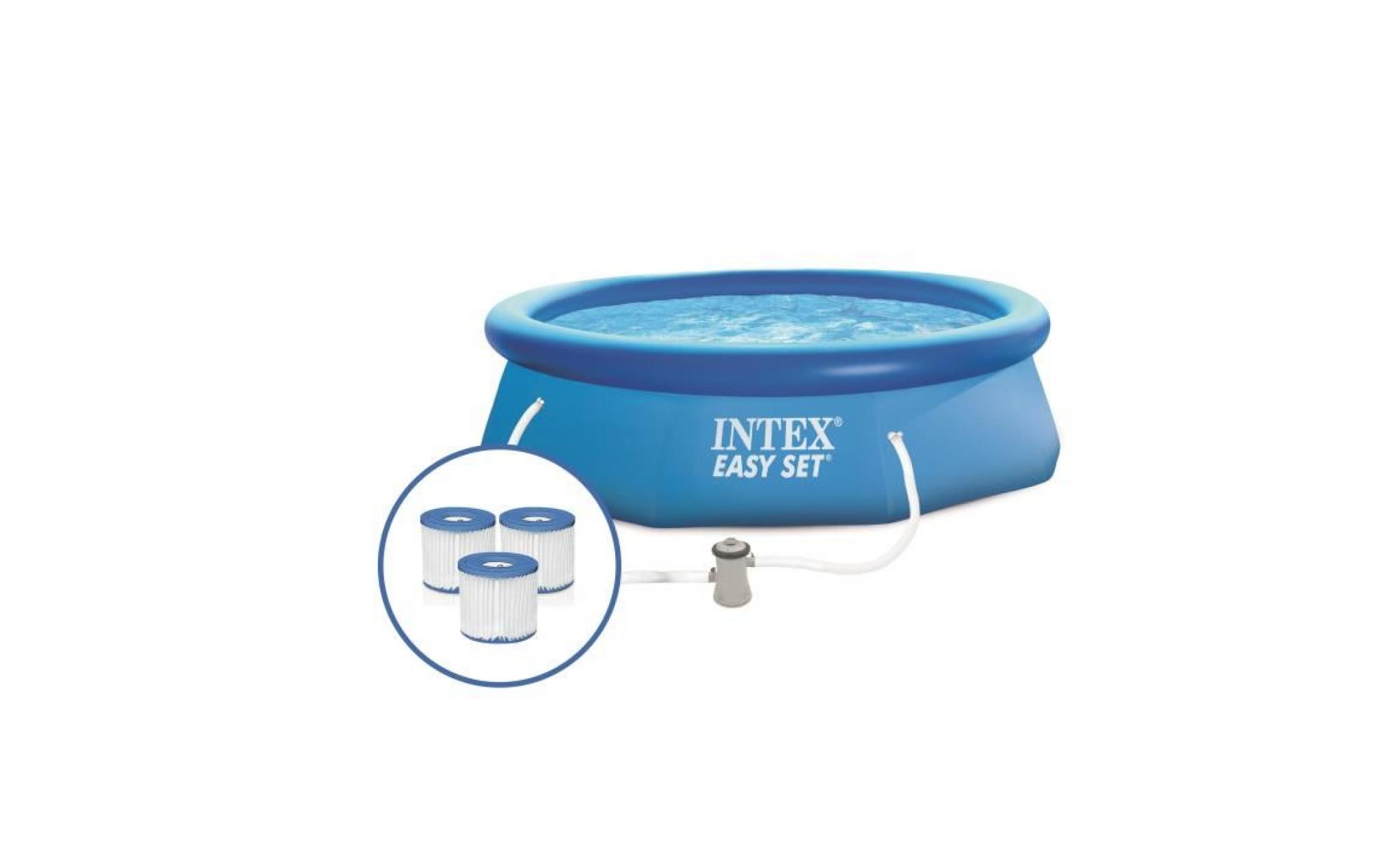intex kit piscinette autoportante easy set   3,05 m x 76 cm + 3 cartouches h 28122xa   bleu