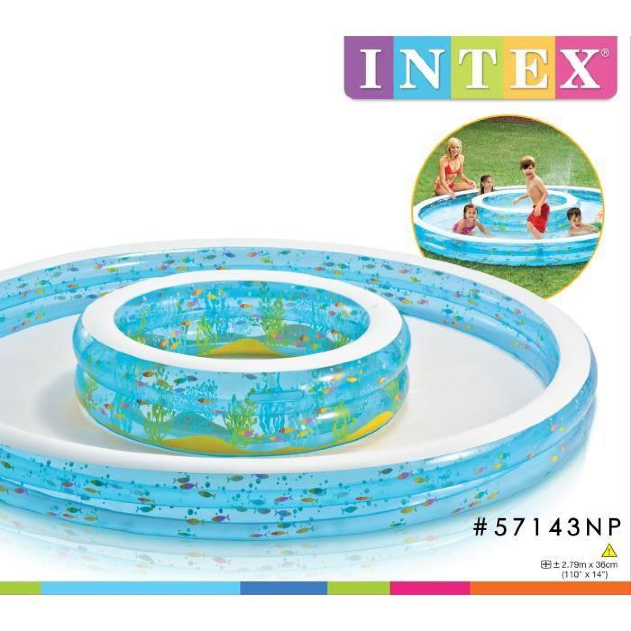 INTEX Piscine 2 tailles Gonflable à débordement Enfant / Famille Double Fontaines 279 x 36 Cm avec Jets d'eau pas cher