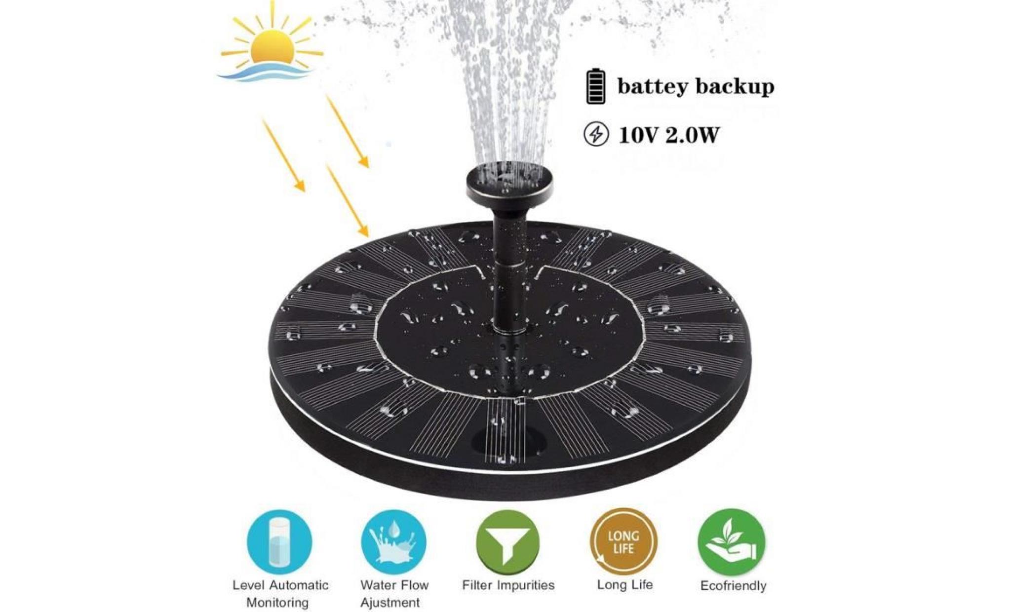 iportan® mise à niveau solaire fontaine solaire fontaine pompe avec le kit de panneau solaire batterie de secours noir_40