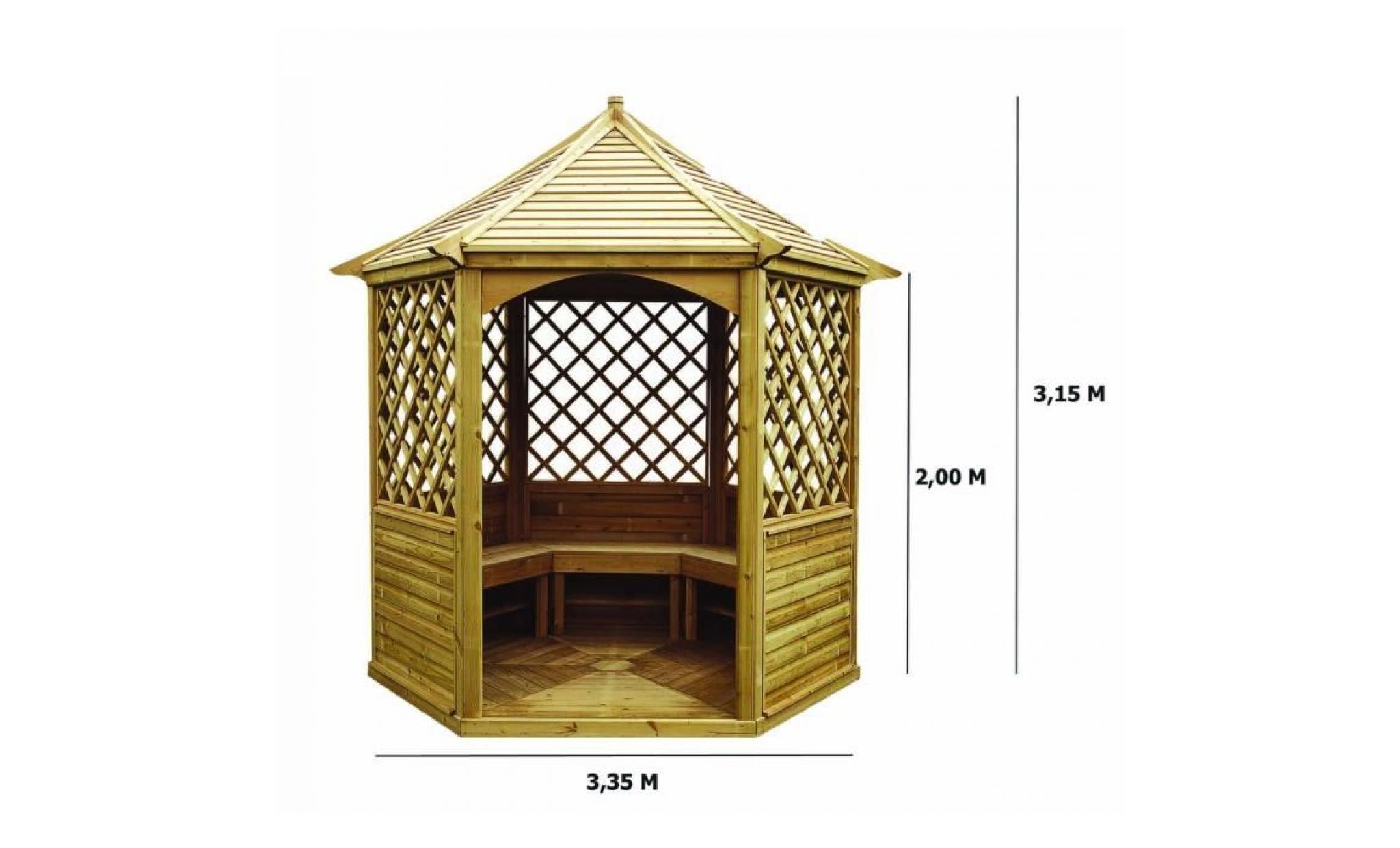 kiosque pavillon hexagonal 7,30m²   toiture en bois pas cher