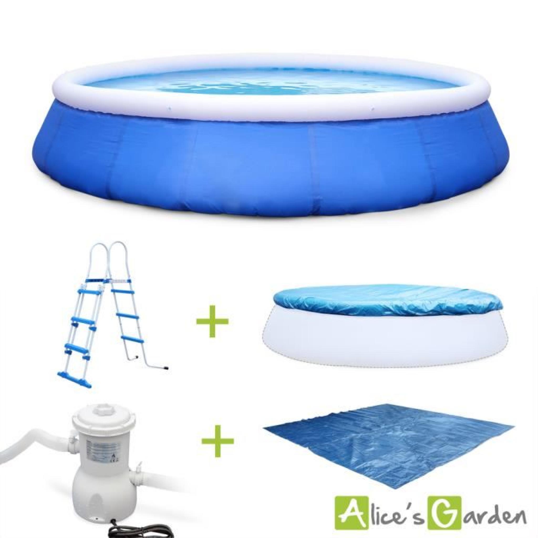 Kit piscine complet Emeraude autoportante ronde bleue Ø450x90cm avec pompe de filtration, bâche de protection, tapis de sol et éc...