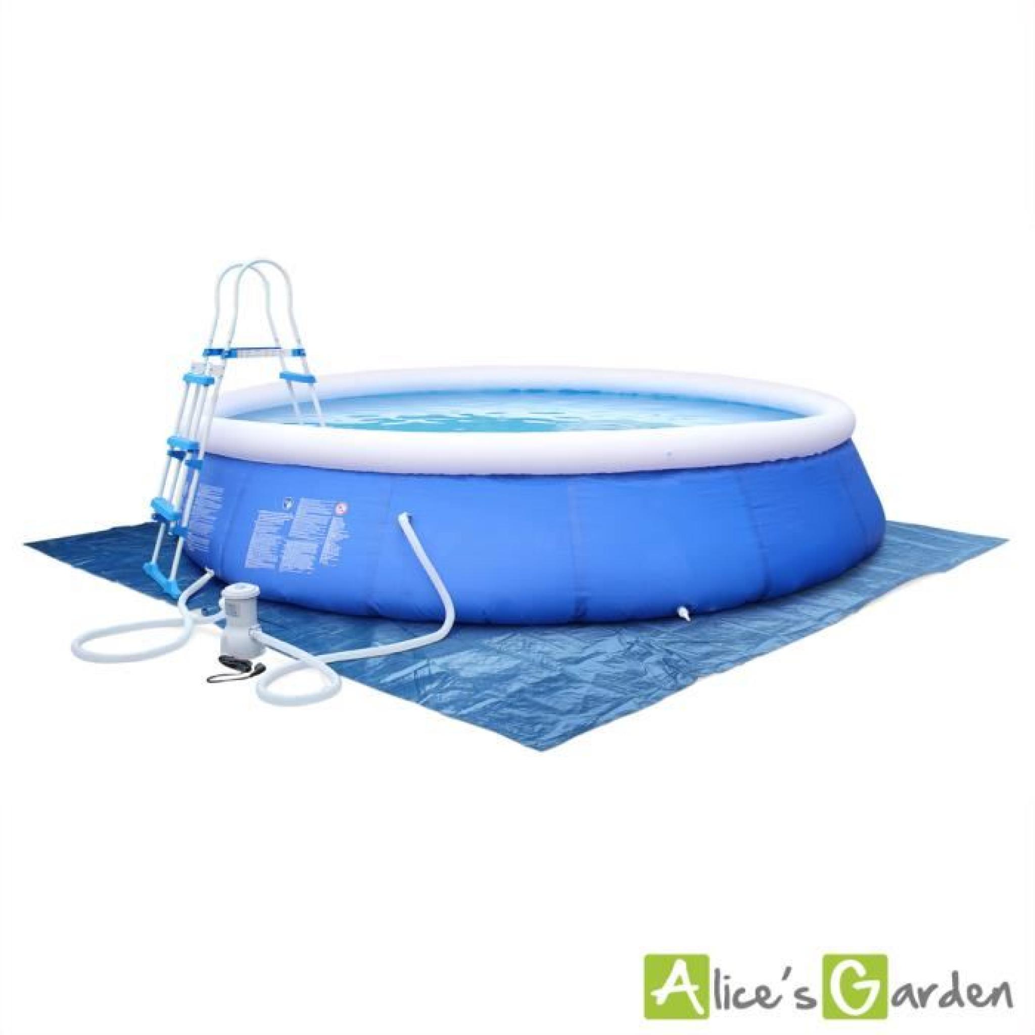 Kit piscine complet Emeraude autoportante ronde bleue Ø450x90cm avec pompe de filtration, bâche de protection, tapis de sol et éc... pas cher