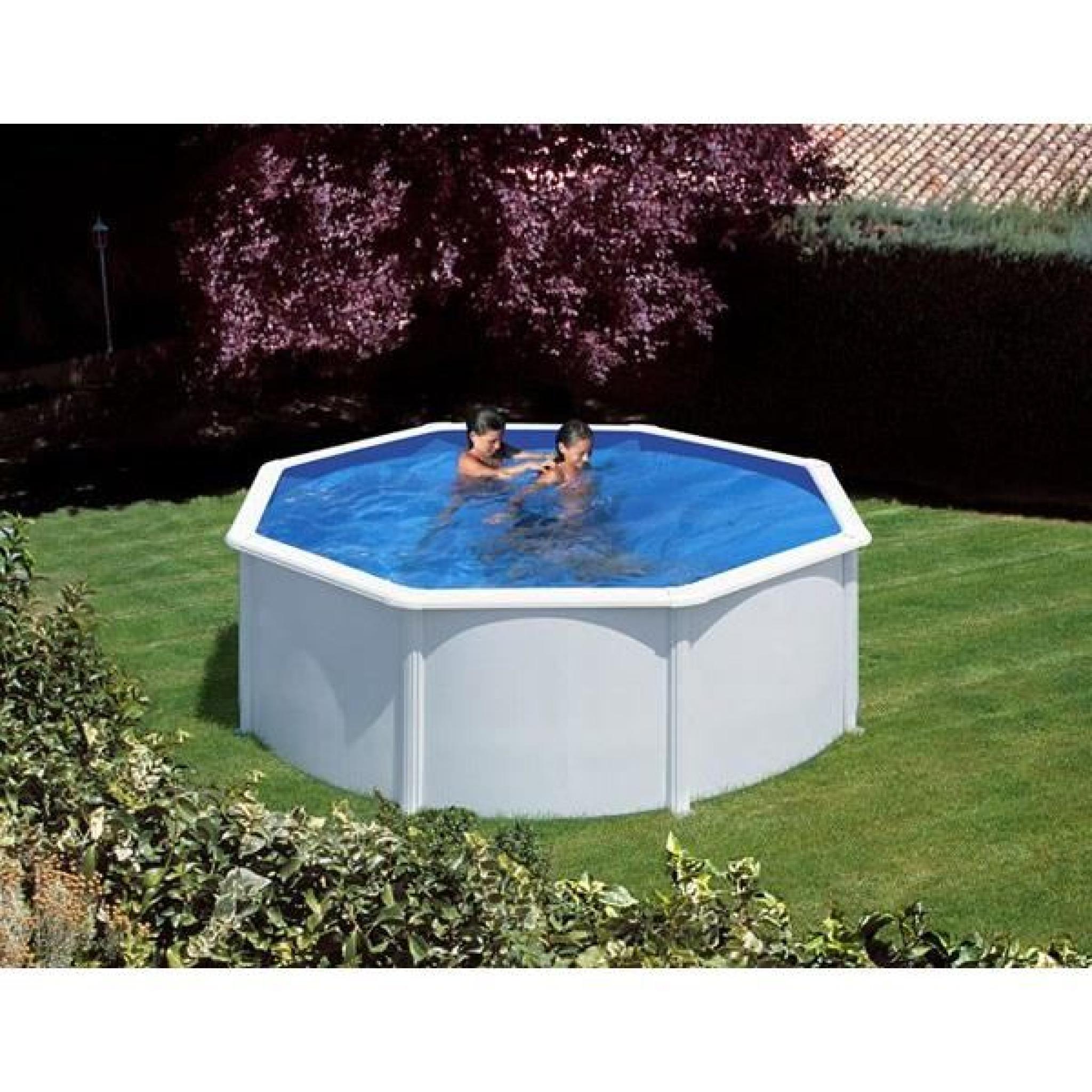 Kit piscine hors sol AZORES ronde en acier - couleur blanche - Ø 3,50 x 1,32 m pas cher