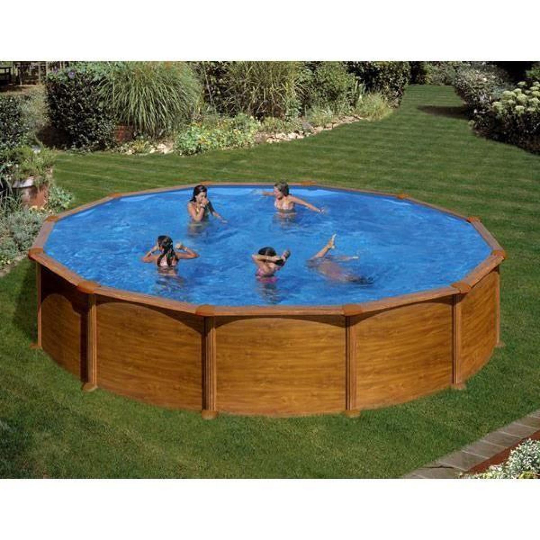 Kit piscine hors sol MAURITIUS ronde en acier aspect bois - Ø 5,50 x 1,32 m
