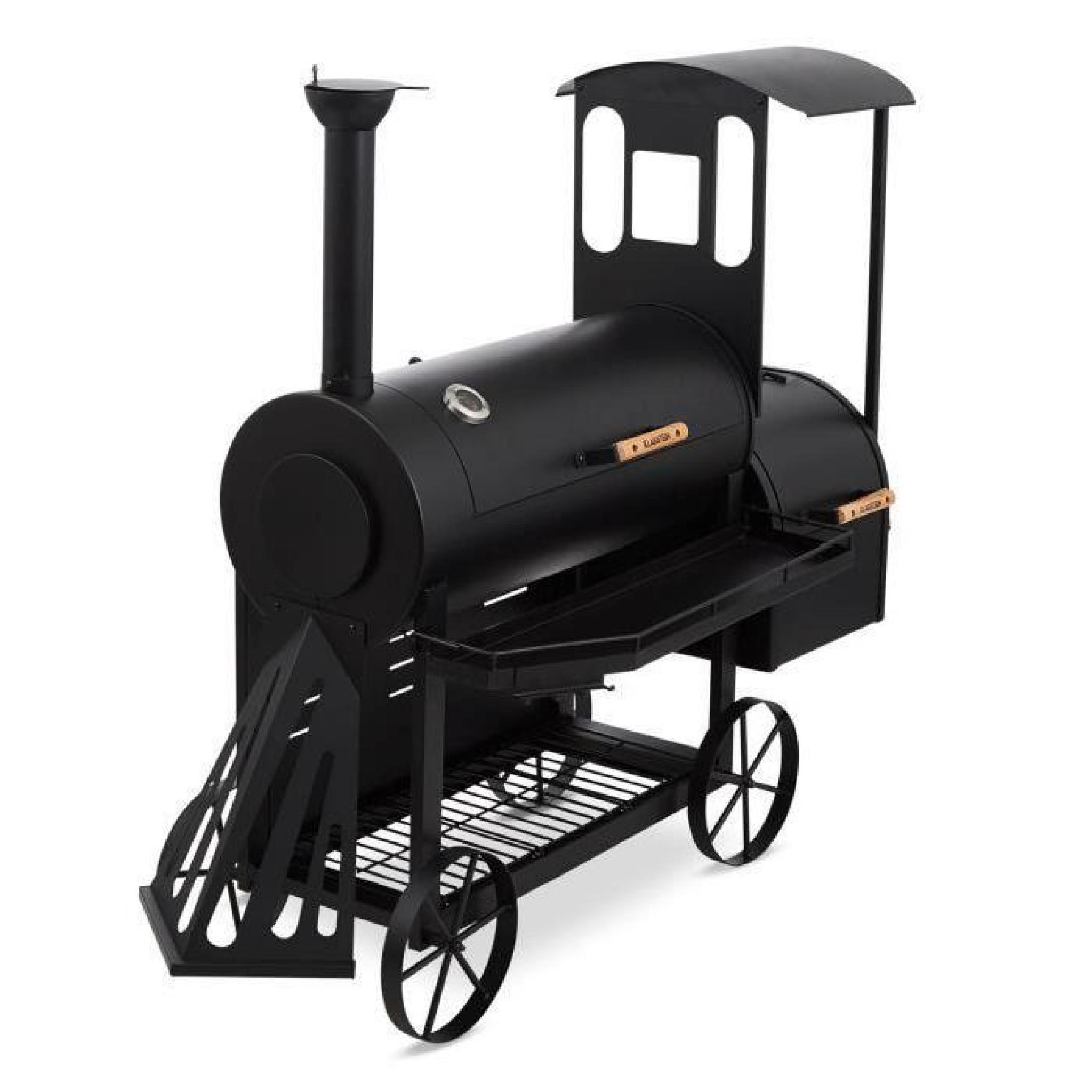 Klarstein Dampflok Smoker Grill à charbon fumoir sur roues style locomotive western - cuve acier 3mm