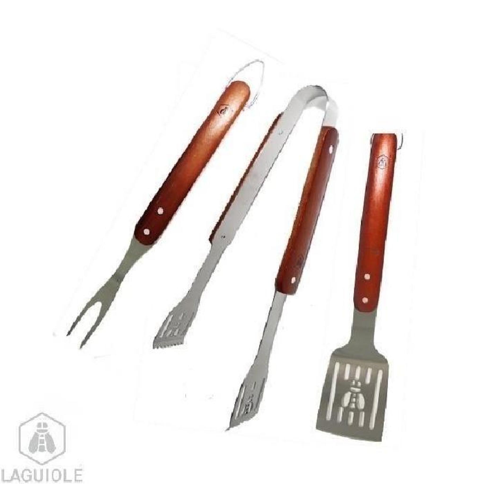 LAGUIOLE Kit barbecue. spatule, pince et fourchette barbecue inox. Lg 38cm - idéal 
