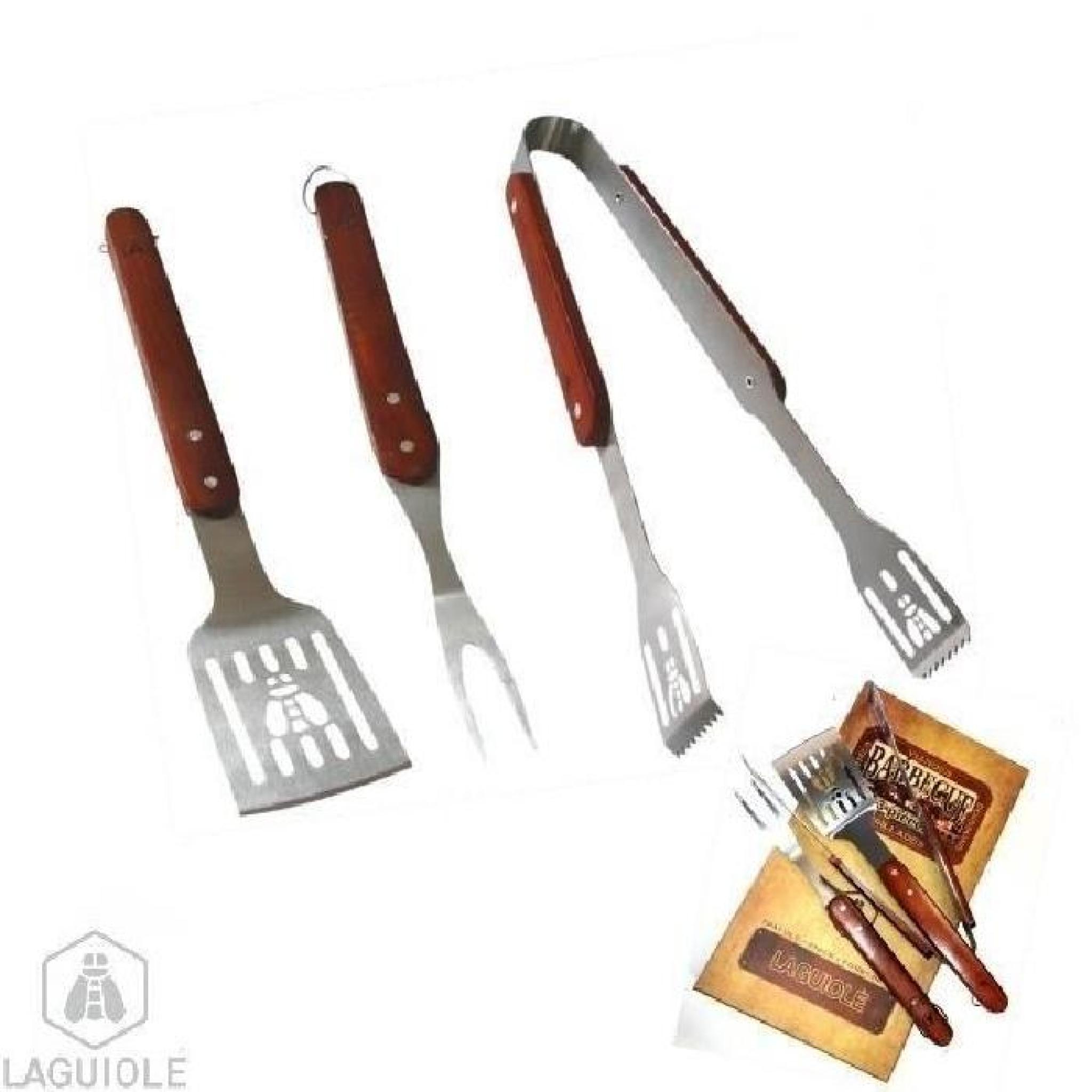 LAGUIOLE Kit barbecue. spatule, pince et fourchette barbecue inox. Lg 38cm - idéal  pas cher