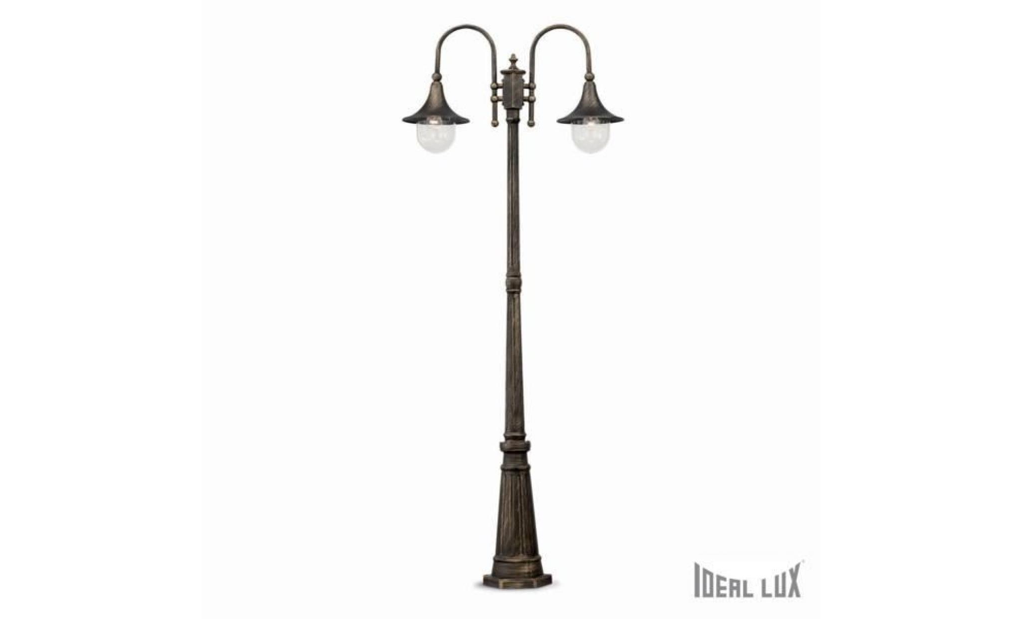 lampadaire 2 lampes extérieur classique ideal lux cima noir aluminium 024097