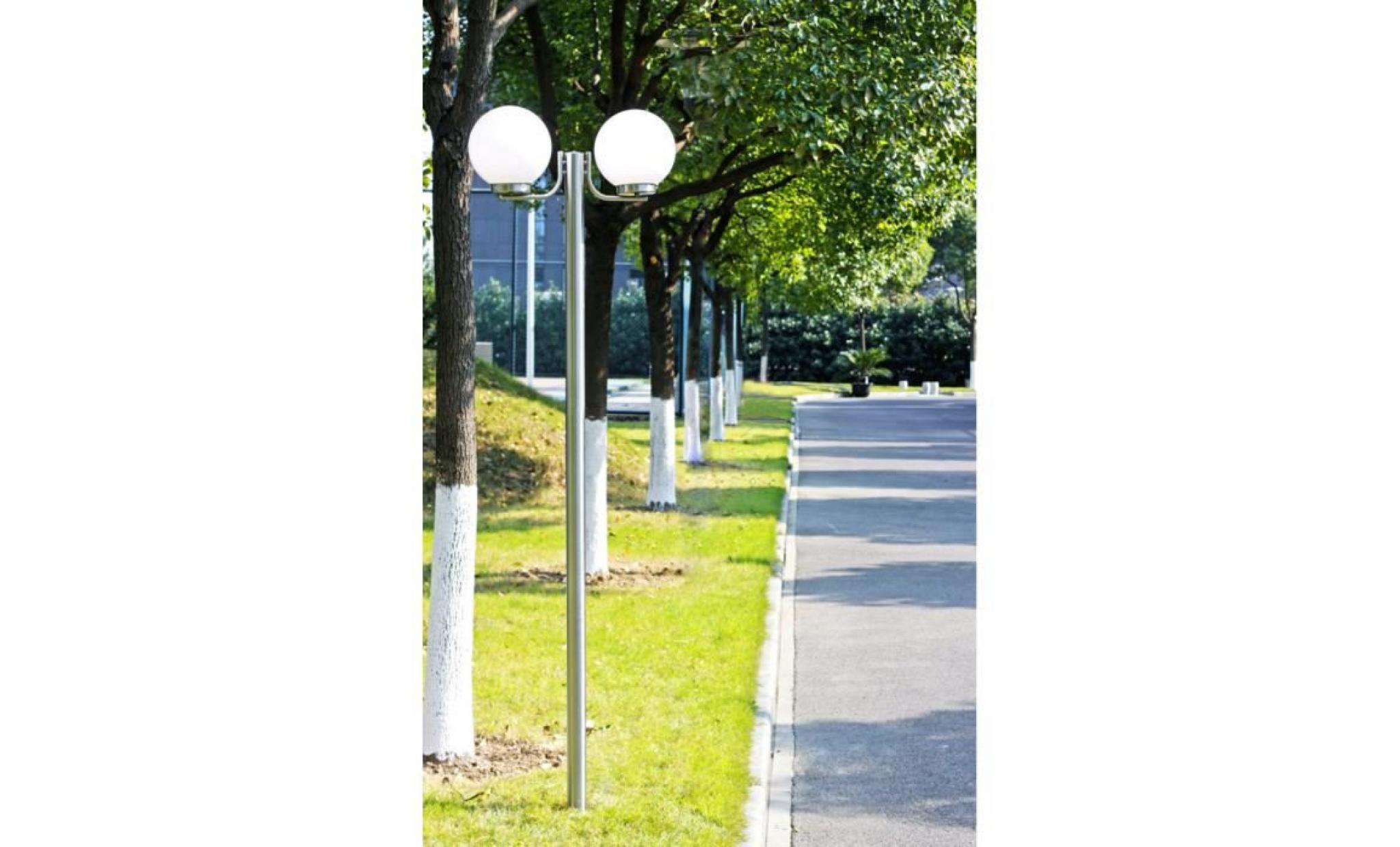 lampadaire avec 2 boules lampe hauteur 220 cm en acier inoxydable pour jardin patio cour extérieur