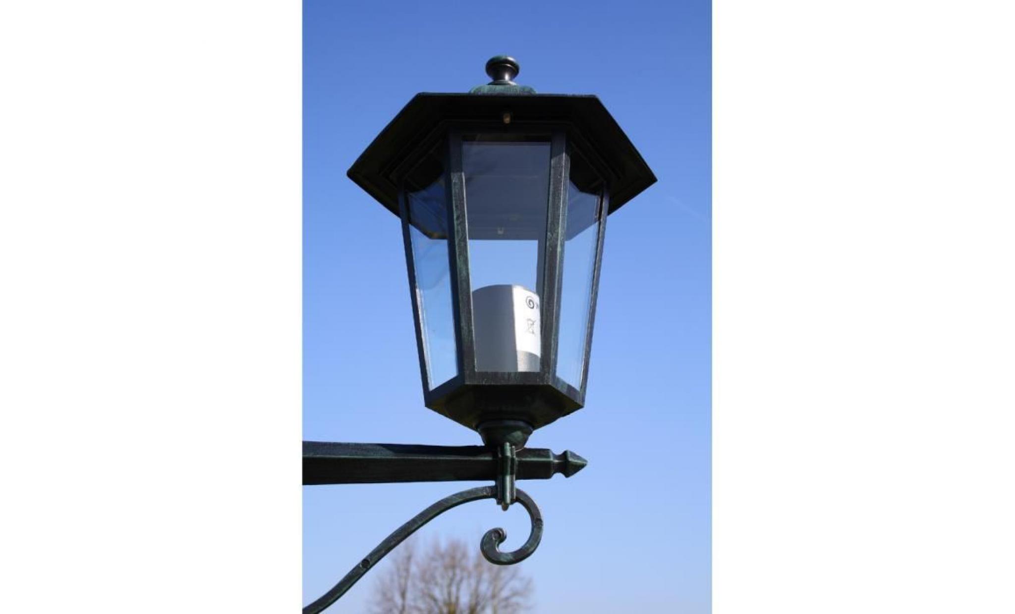 lampadaire d'extérieur vert foncé en aluminium hauteur 215 cm lampe de jardin avec 2 lanternes en verre transparent pas cher