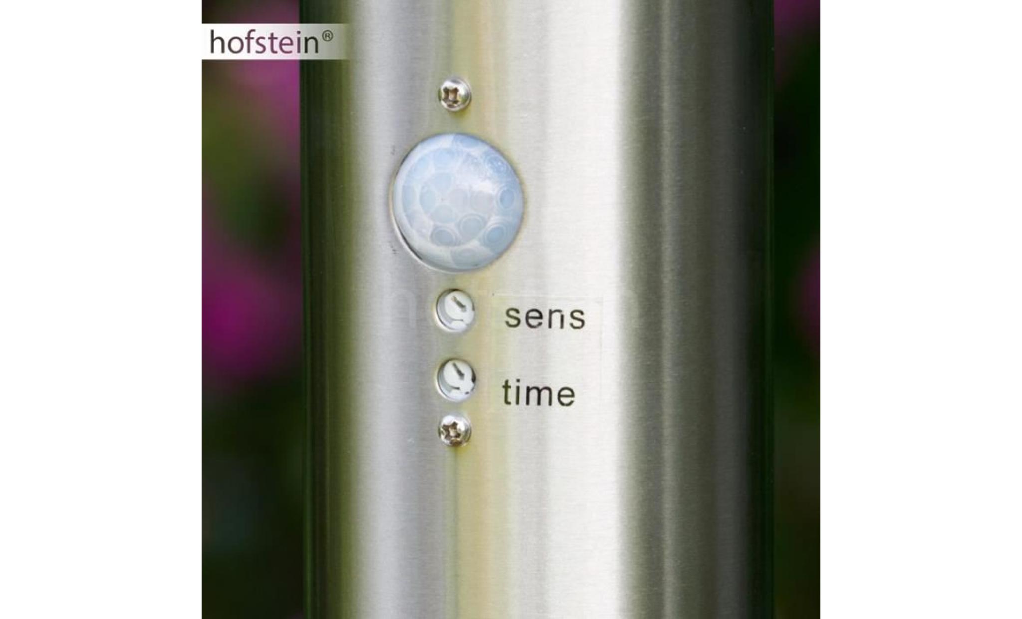 borne lumineuse hofstein tunes acier inoxydable avec détecteur de mouvement pas cher
