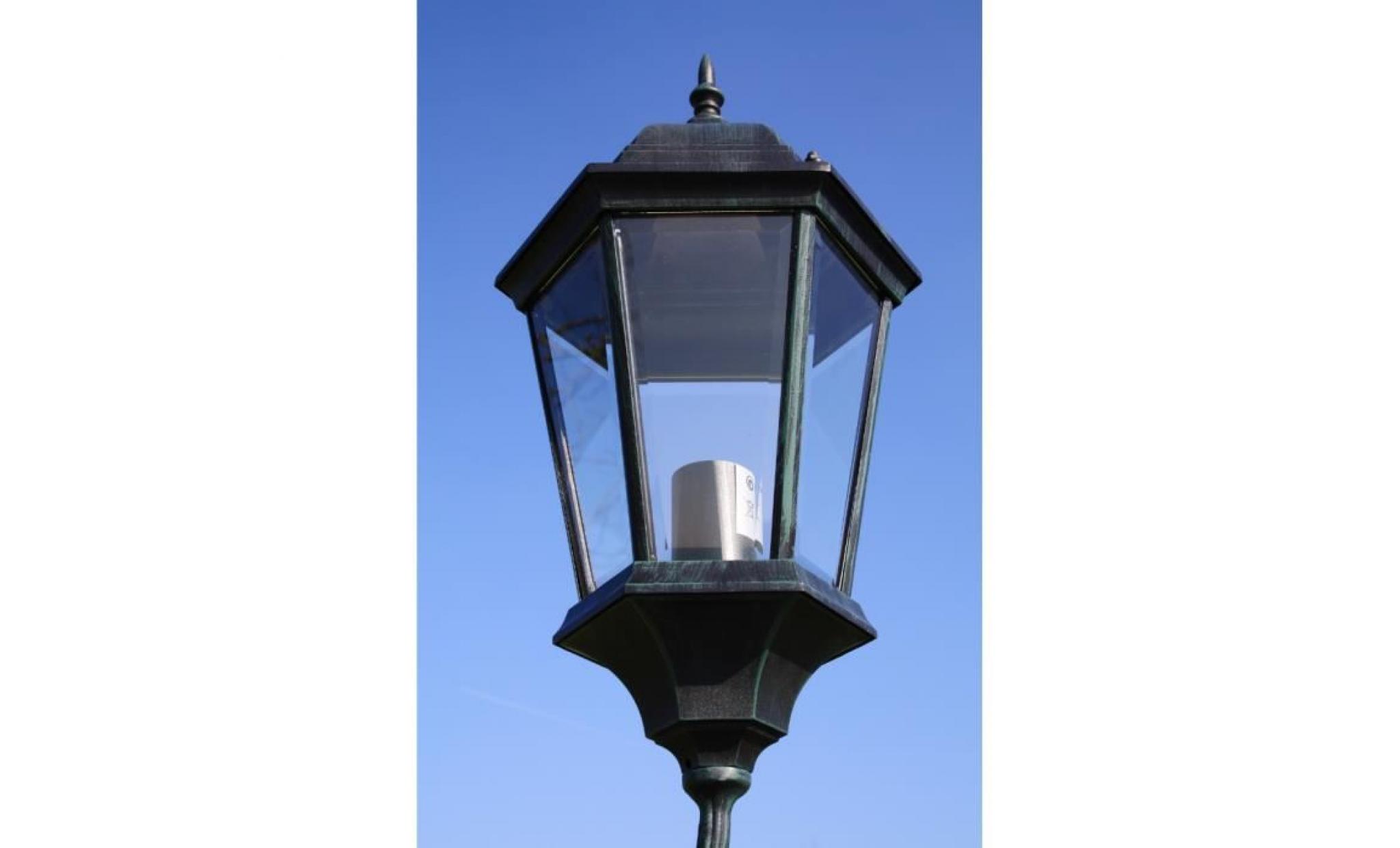lampadaire extérieur en aluminium 230 cm hauteur lampe de jardin vert foncé avec 2 lanternes en verre transparent pas cher