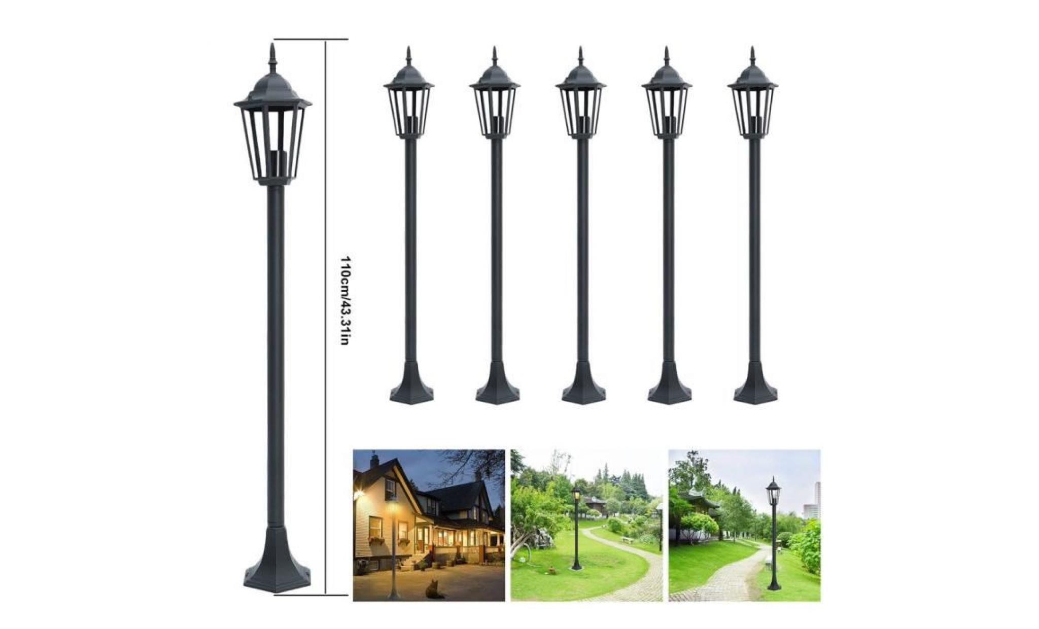 lampadaire noir 6 pcs pour jardin hauteur 110cm style classique lumière extérieur réverbère  ampoule e27 non inclus