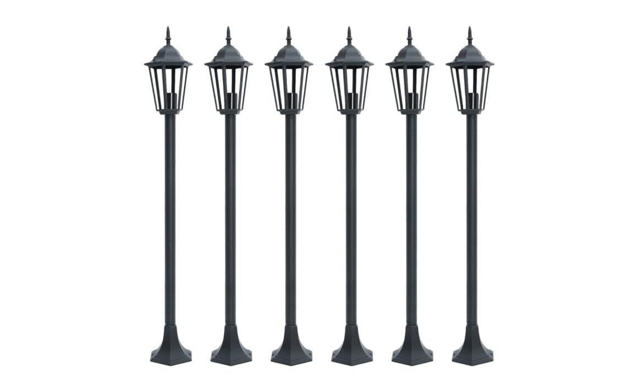 lampadaire noir 6 pcs pour jardin hauteur 110cm style classique lumière extérieur réverbère  ampoule e27 non inclus pas cher