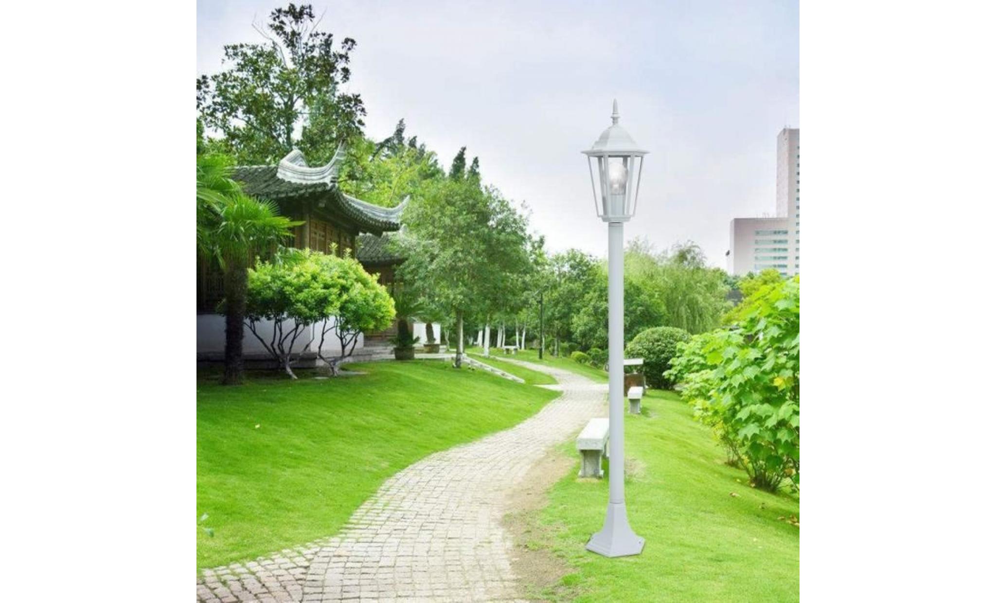 lampadaire pour jardin blanc hateur 110cm en aluminium et verre  e27 ampoule non inclus