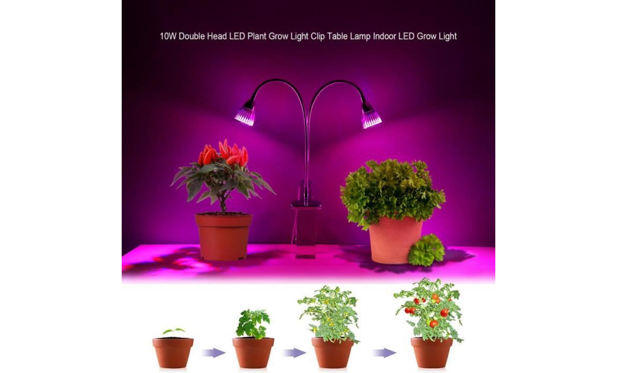 lampe de croissance horticole à double tête 10w avec cou de cygne flexible 360°pour plantes, fleurs, et légumes intérieur   uk plug