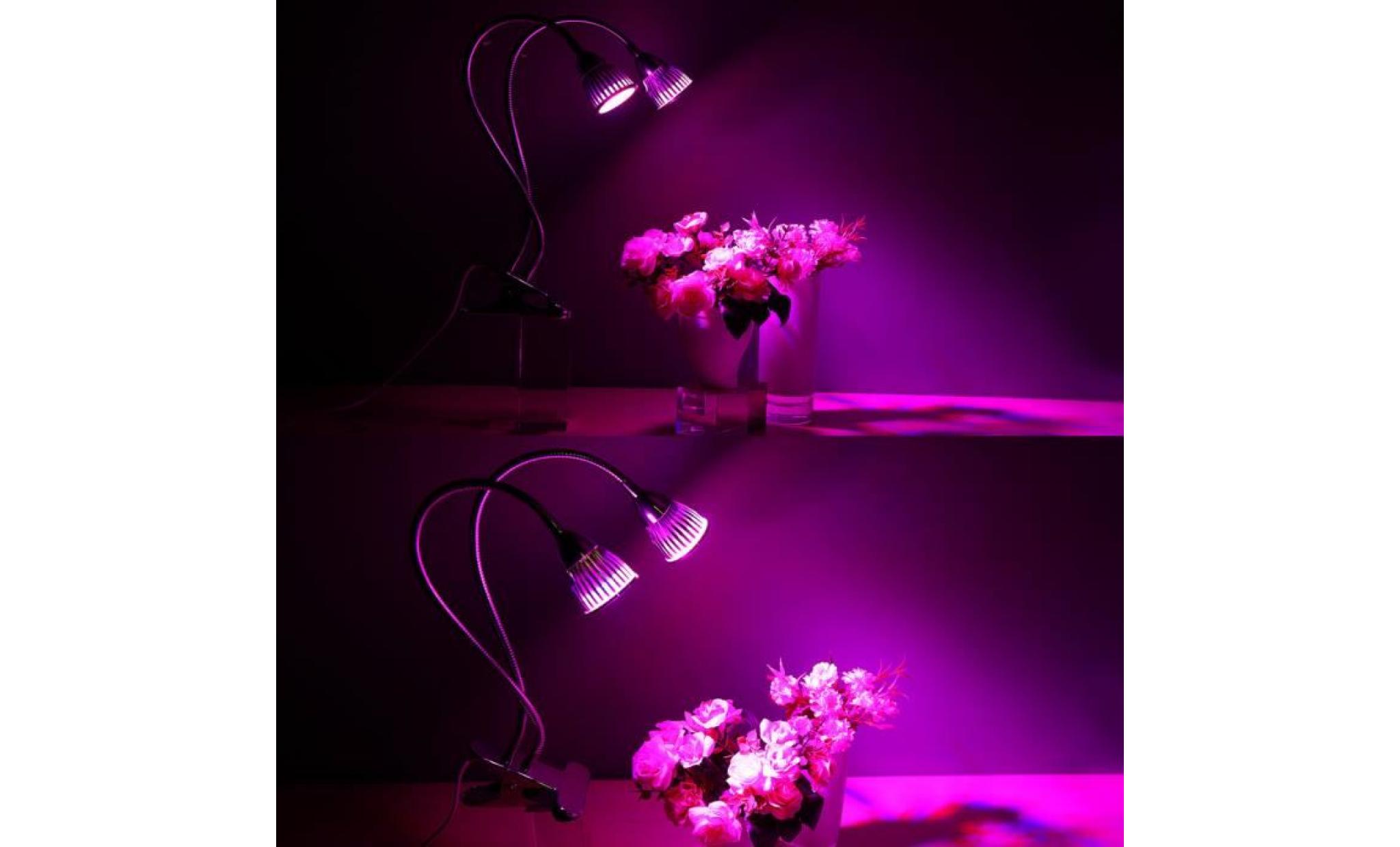 lampe de croissance horticole à double tête 10w avec cou de cygne flexible 360°pour plantes, fleurs, et légumes intérieur   uk plug pas cher