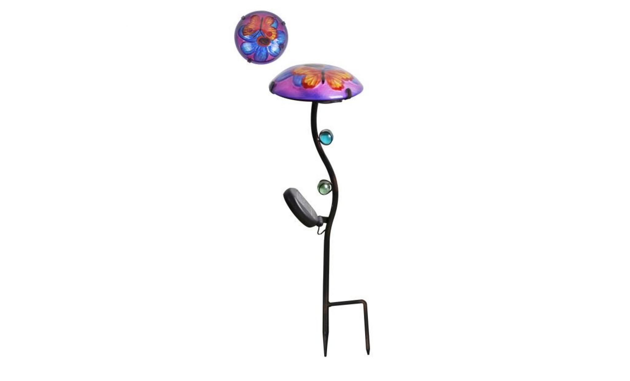 lampe de jardin lanterne solaire en verre borne éclairage bordure chemin ou allée violet peaktop pol 0007a