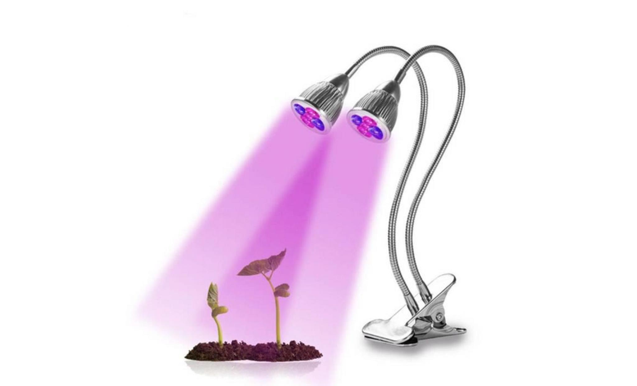 lampe de plante à double tête lampe de croissance horticole 10w avec cou de cygne flexible 360°pour plantes, fleurs, et légumes