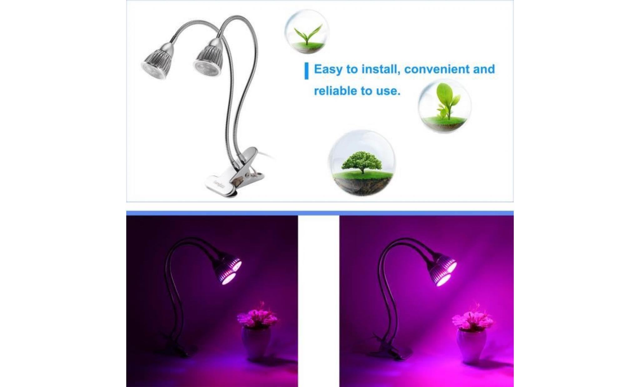 lampe de plante à double tête lampe de croissance horticole 10w avec cou de cygne flexible 360°pour plantes, fleurs, et légumes pas cher