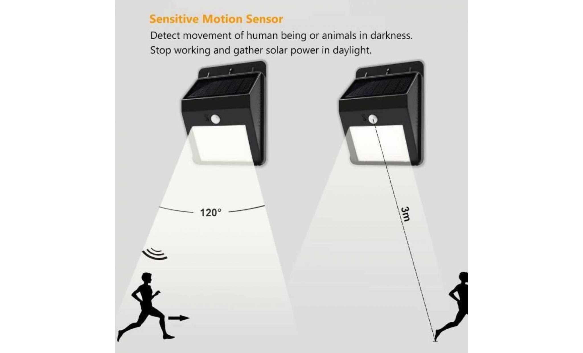 lampe led solaire avec detecteur de mouvement sans fil luminaire exterieur led avec deux modes de travail eclairage jardin lo l551 pas cher