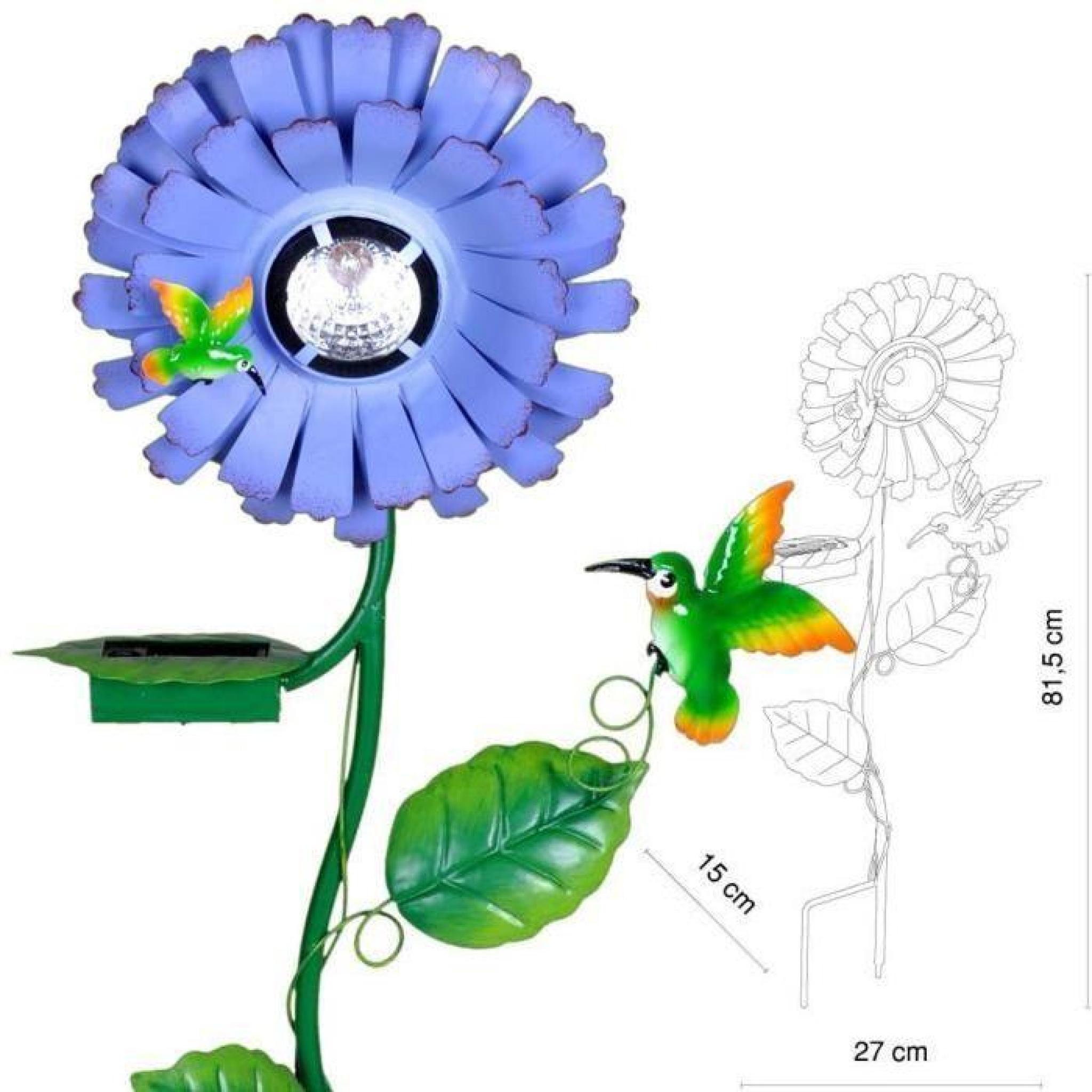 Lampe solaire DEL colibri jardin luminaire bleu vert LED fleur floral oiseau
