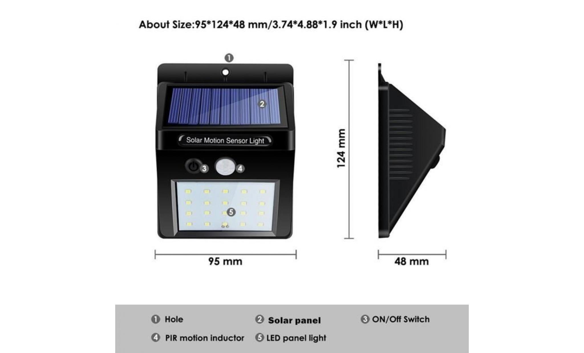 lampe solaire extérieur, [4 pack] 20 led lumière solaire extérieur etanche avec détecteur de movement, éclairage solaire exterieur pas cher
