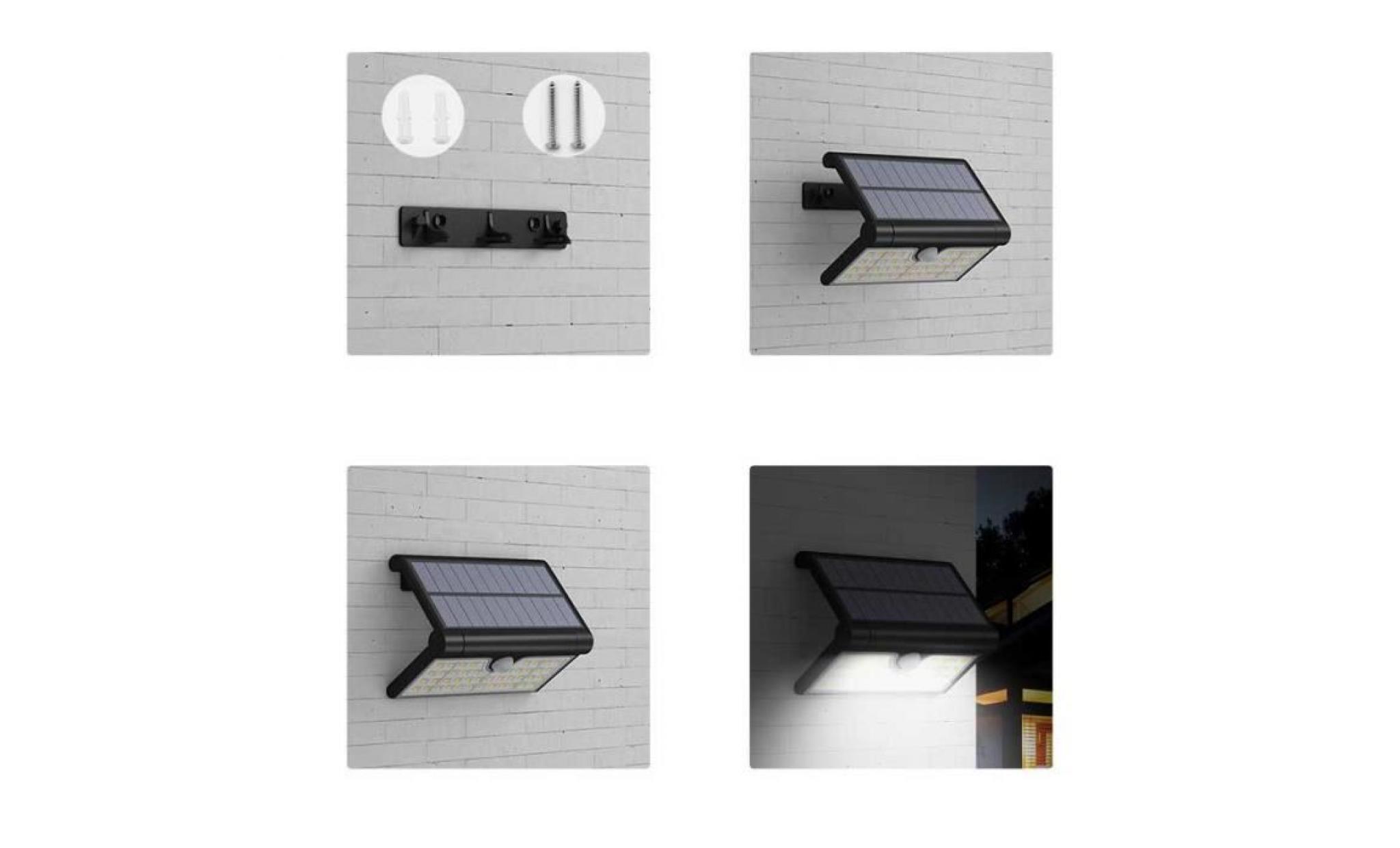 lampe solaire jardin led applique etanche ip65 anti pluie 120 °grande angle détecteur de mouvement 1w noir pas cher