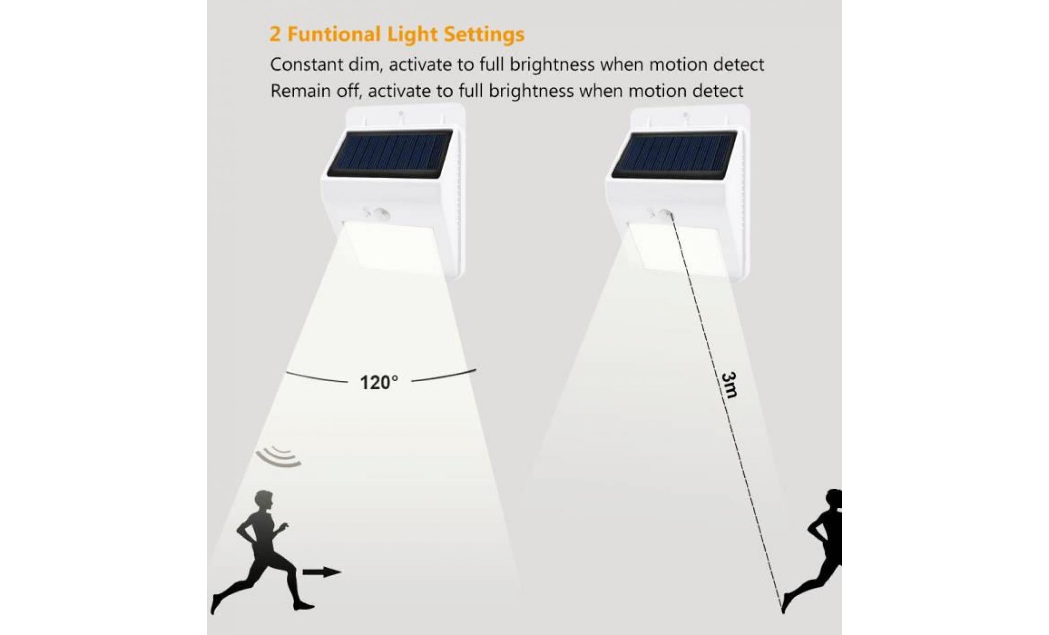 lampes led solaire avec capteur de mouvement sans fil eclairage exterieur led avec deux modes de travail luminaire jardin lot de 2 pas cher