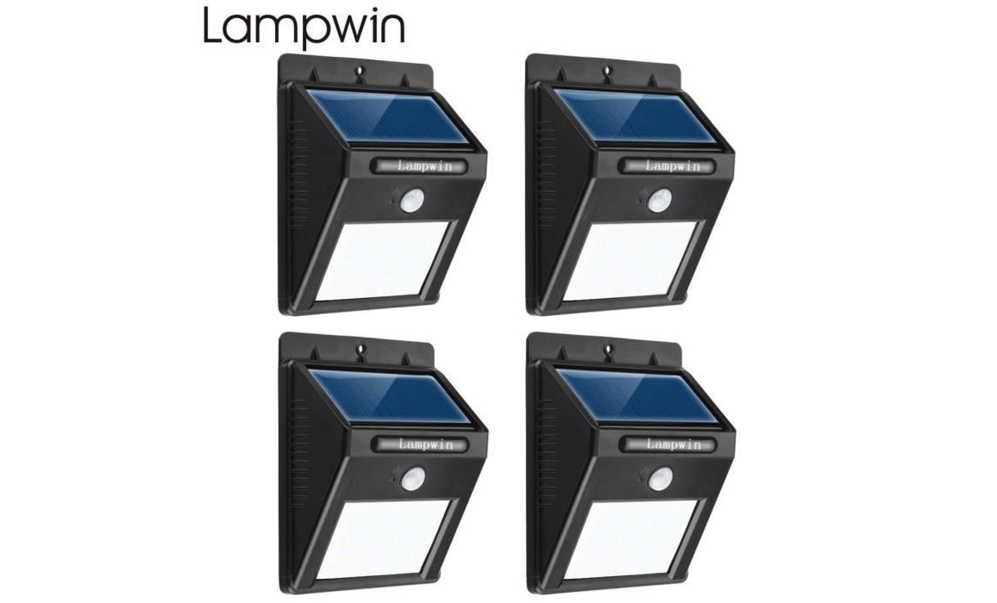 lampwin 4 packs 12 led lampe enérgie solaire extérieur ip64 Étanche applique mural détecteur de mouvement sans fil pour parc jardin