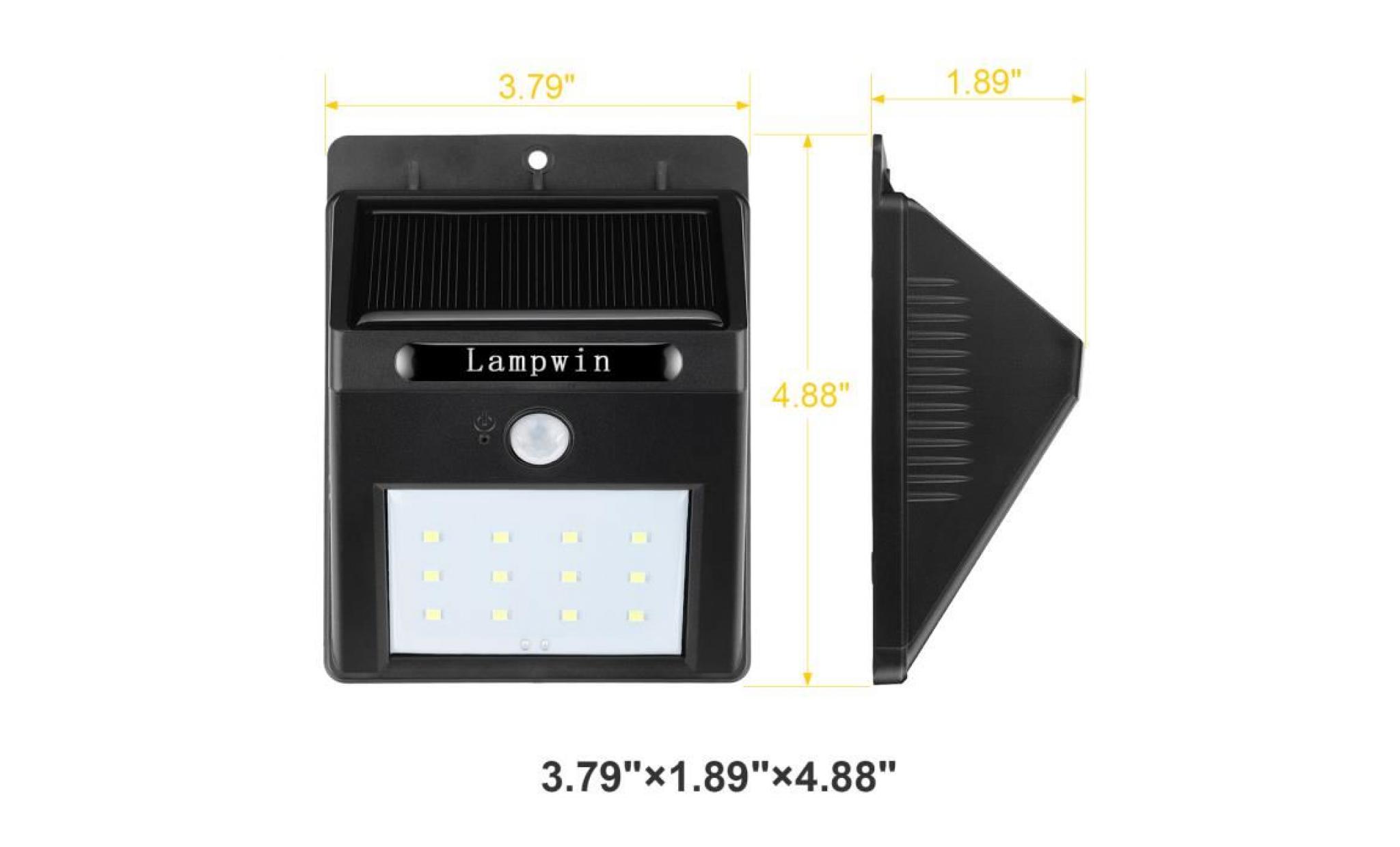 lampwin eclairage 12 led applique solaire avec detecteur de mouvement luminaire exterieur ip64 3.7v led lampe jardin noir pas cher