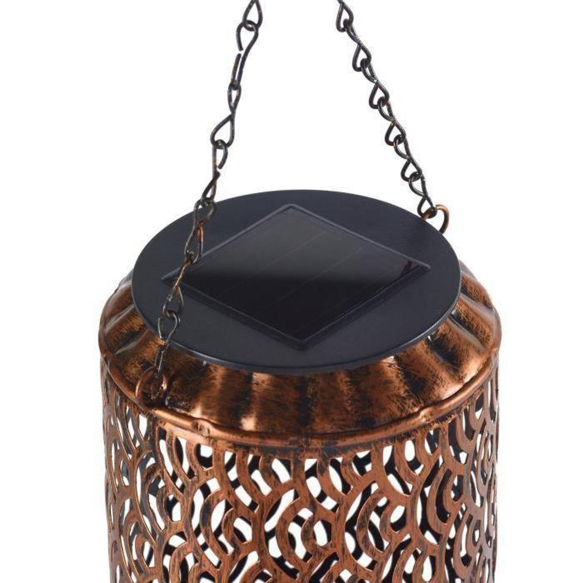 Lanterne Solaire Marocaine Bronze LED Blanc Chaud pas cher