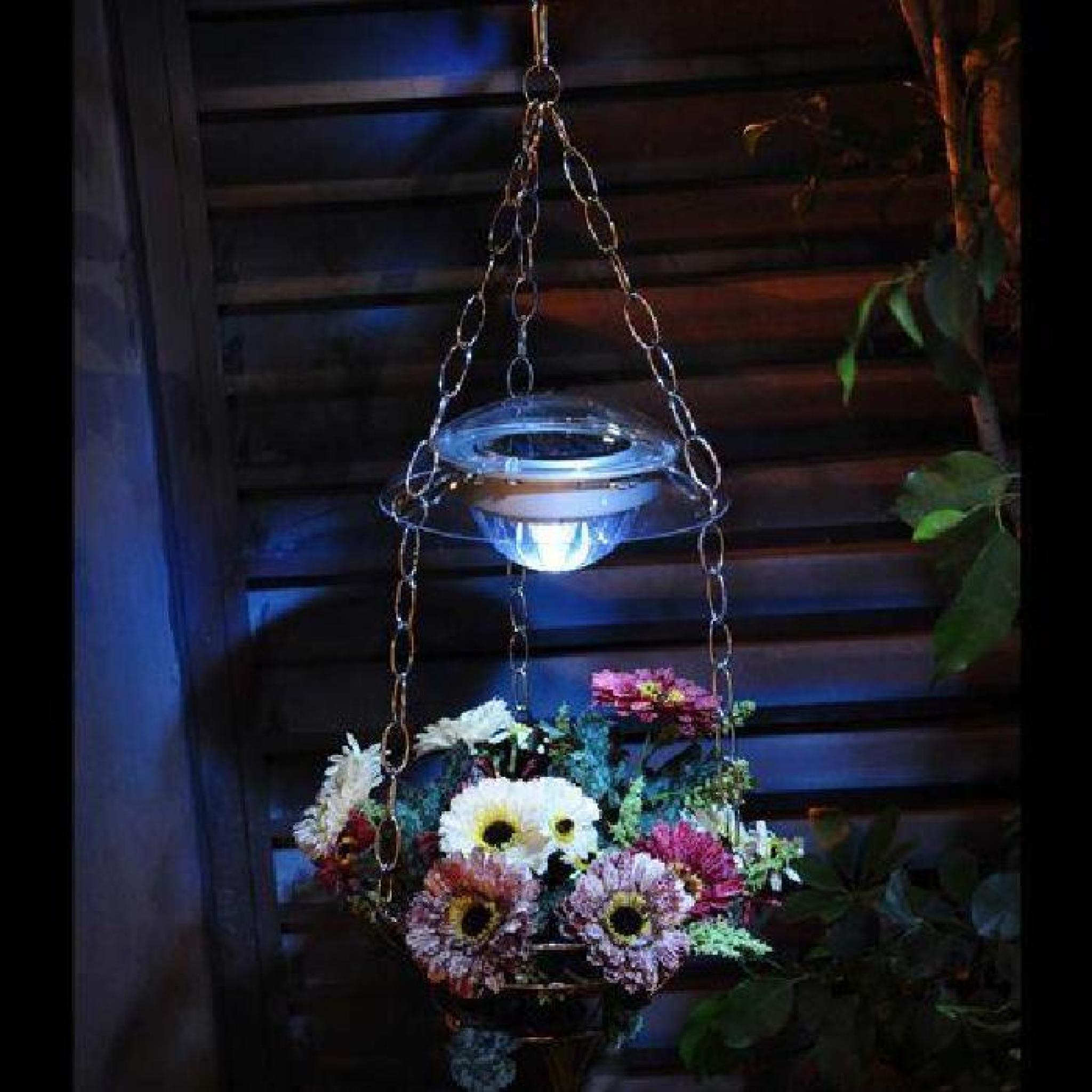 Lanterne suspendu solaire avec support pour fleurs